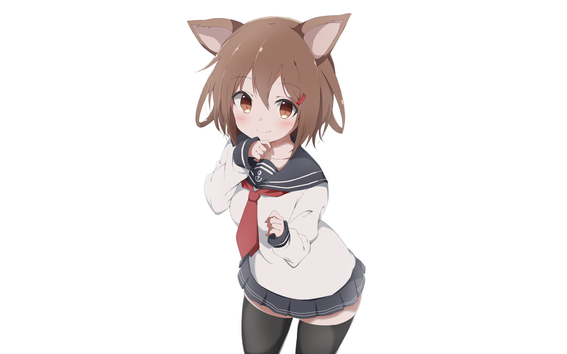 portrait, costume, copy space, studio shot, child, Anime, standing, cute, females, girls, white background, indoors, cut out, Kantai Collection, one person, HD Wallpaper