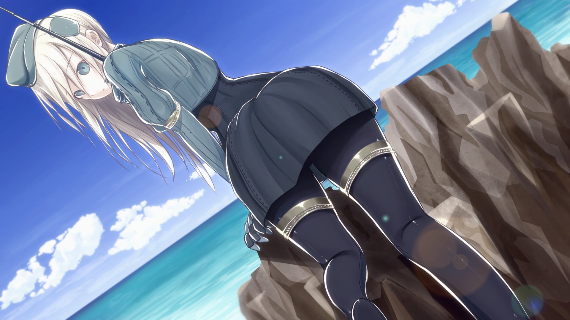 sea, nature, no people, day, water, anime, low angle view, transportation, tilt, Kantai Collection, outdoors, reflection, representation, artwork, blue, HD Wallpaper