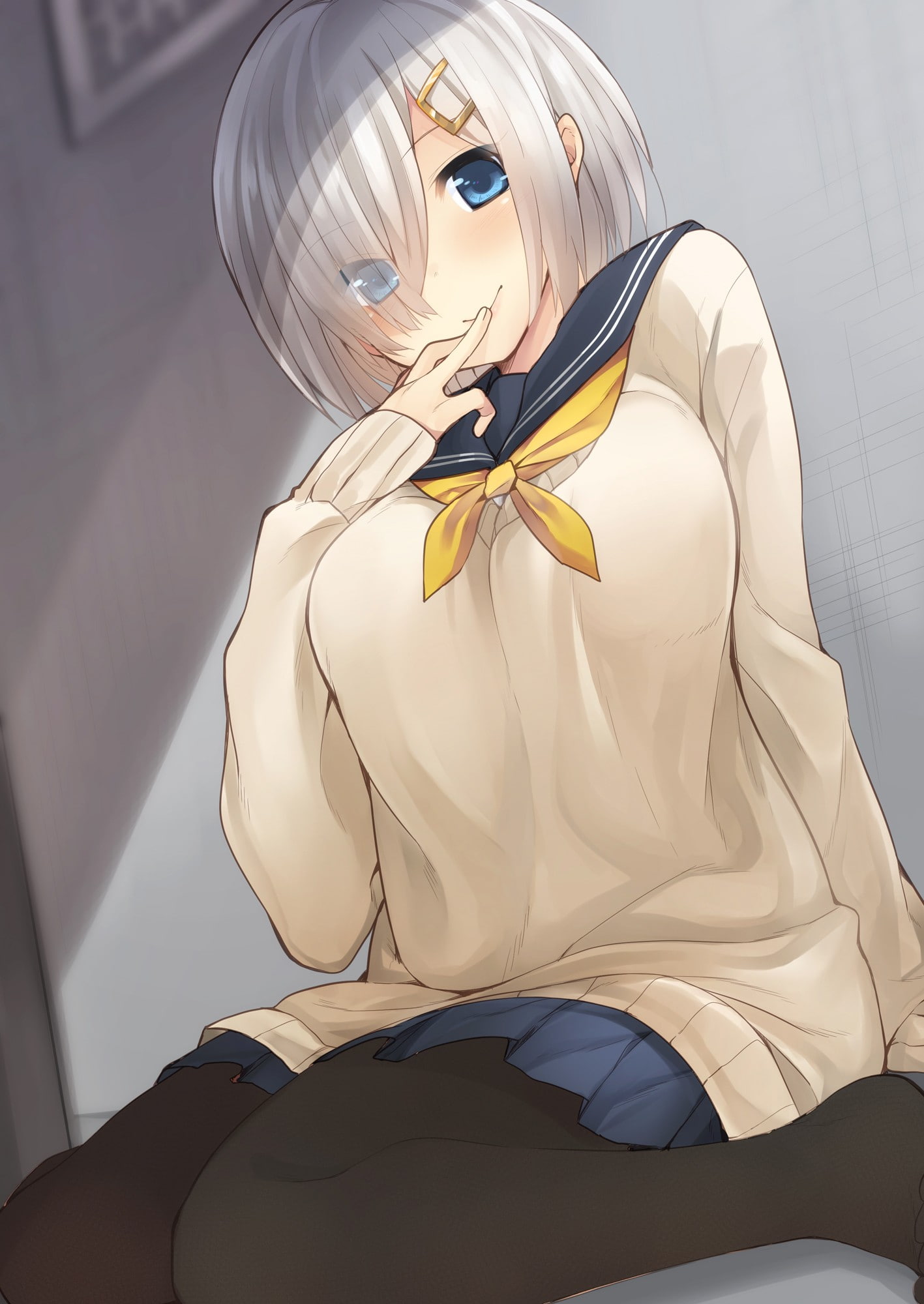 stockings, futuristic, 1080P, beauty, blond hair, skirt, young adult, Hamakaze (KanColle), one person, anime, technology, fashion, hair, blue eyes, females, Phone HD Wallpaper