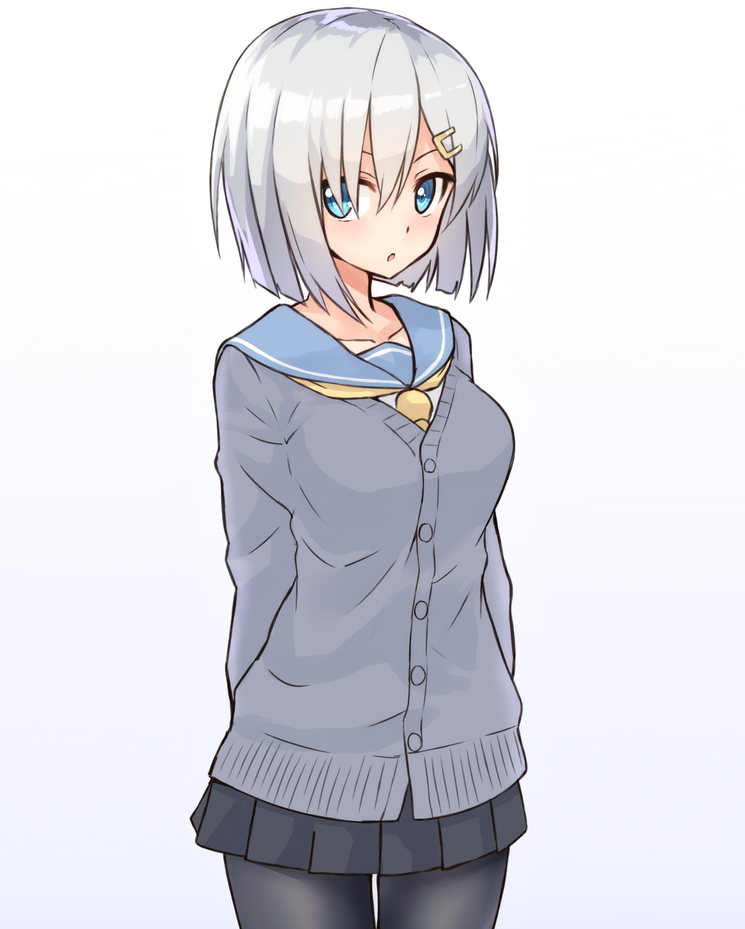 emotion, women, gray hair, body part, anime, adult, digital composite, short hair, indoors, looking at camera, copy space, standing, Kantai Collection, Phone HD Wallpaper