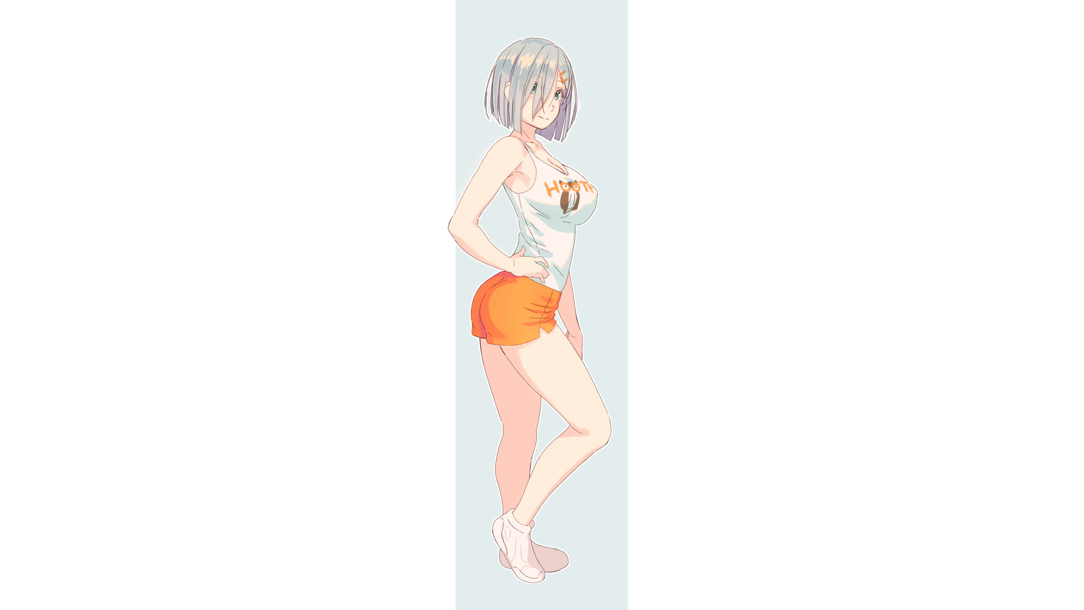 white hair, 1080P, digital art, Hamakaze (KanColle), minimalism, women, fan art, simple background, side view, looking at viewer, artwork, illustration, HD Wallpaper