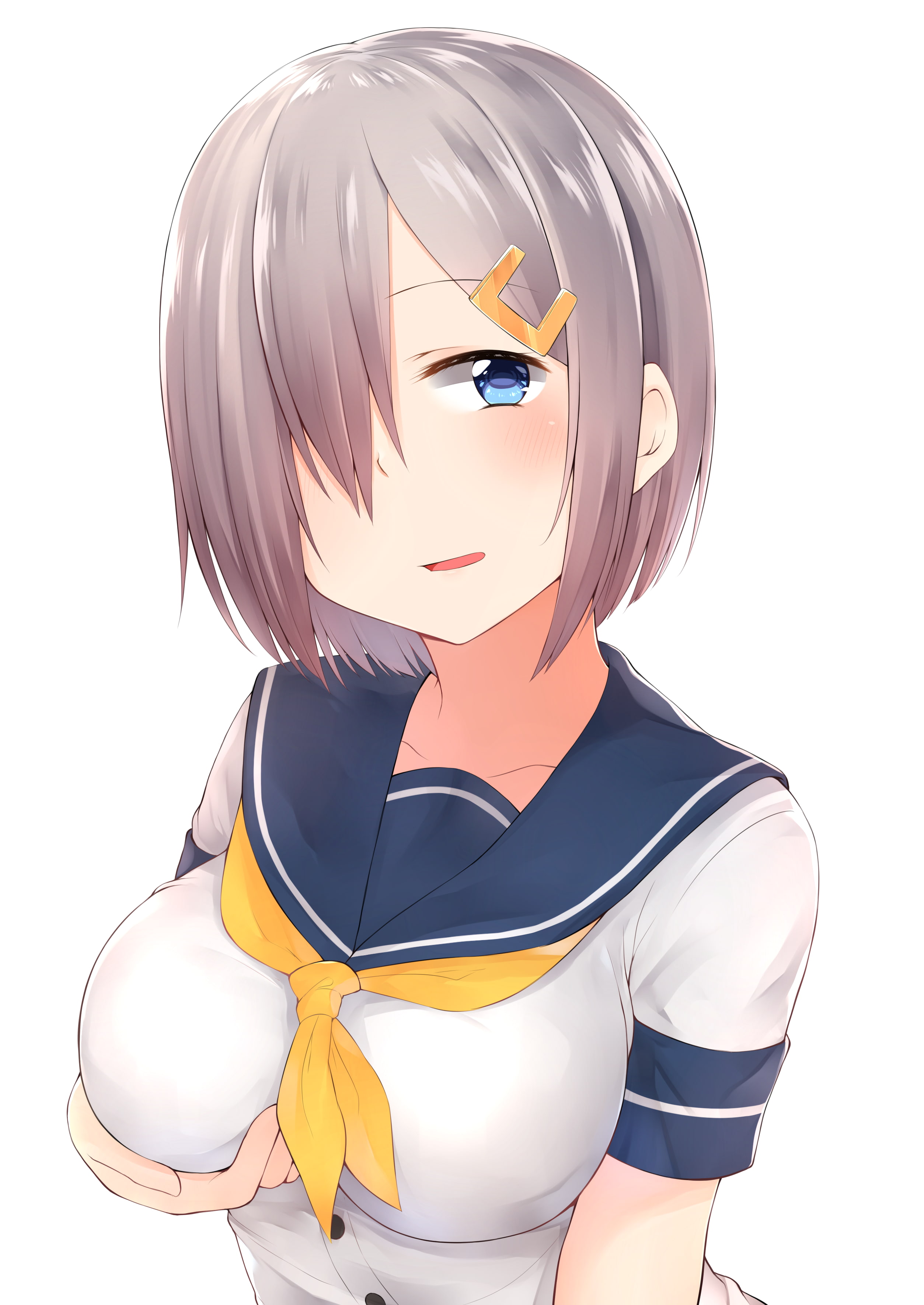 Hamakaze (KanColle), blue eyes, Kantai Collection, anime girls, short hair, anime, gray hair, 2K, Phone HD Wallpaper