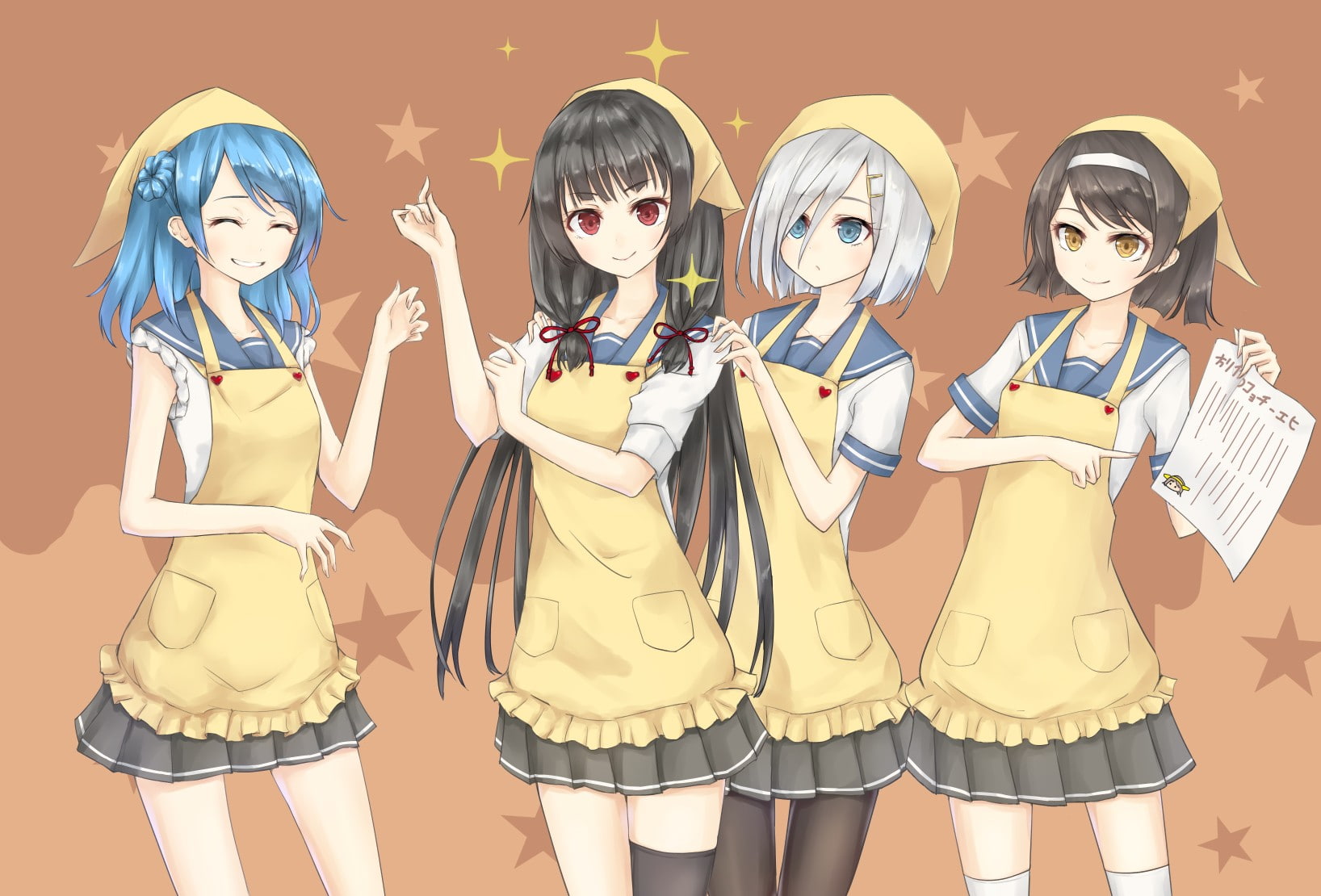 anime girls, 720P, urakaze, girls, kantai, tanikaze, apron, kancolle, hamakaze, 1636x1110, anime, collection, kantai collection, isokaze, HD Wallpaper