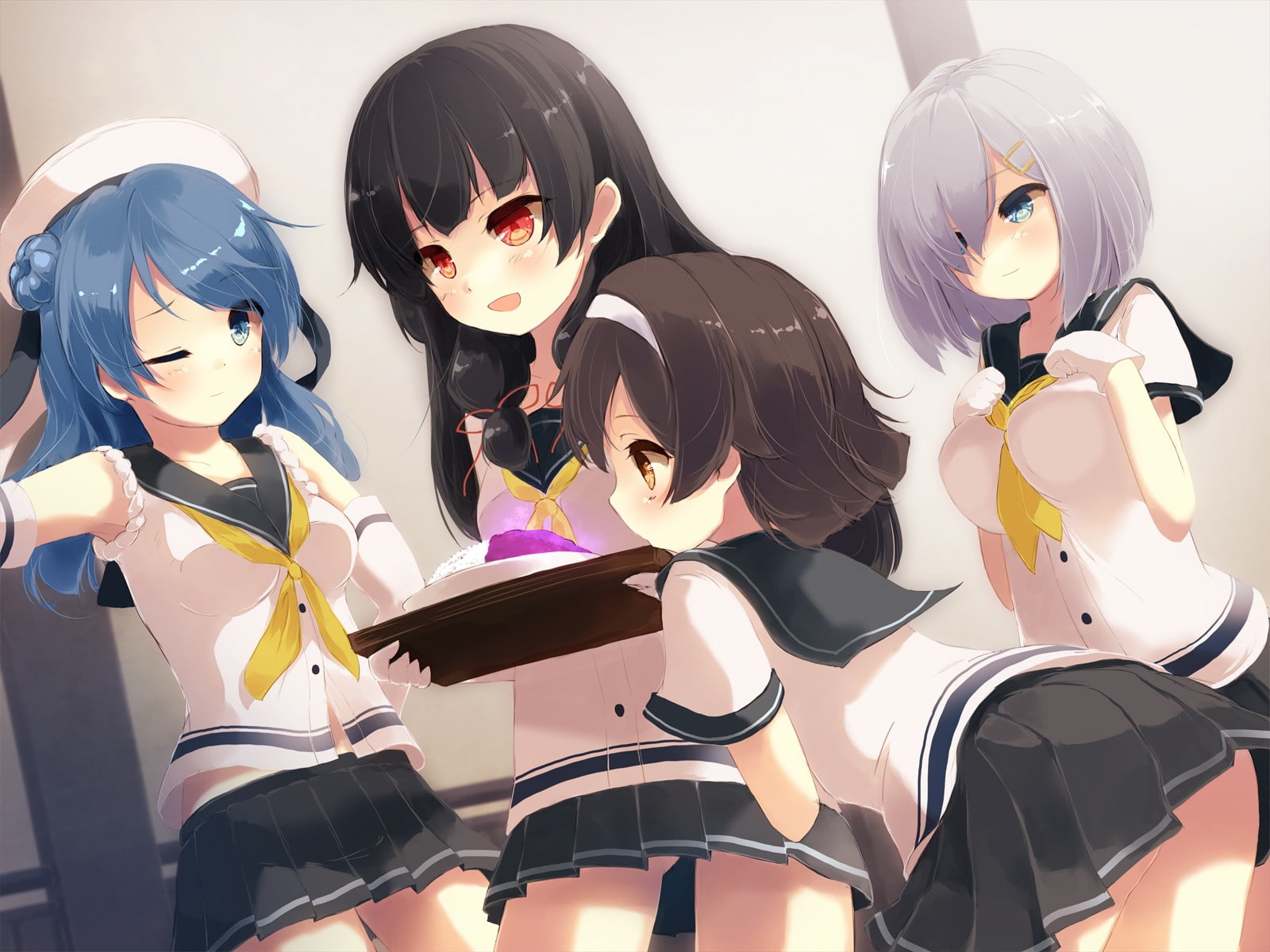 tanikaze, isokaze, female, wearing, hamakaze, anime girls, urakaze, school, girls, anime, uniform, kancolle, 720P, HD Wallpaper