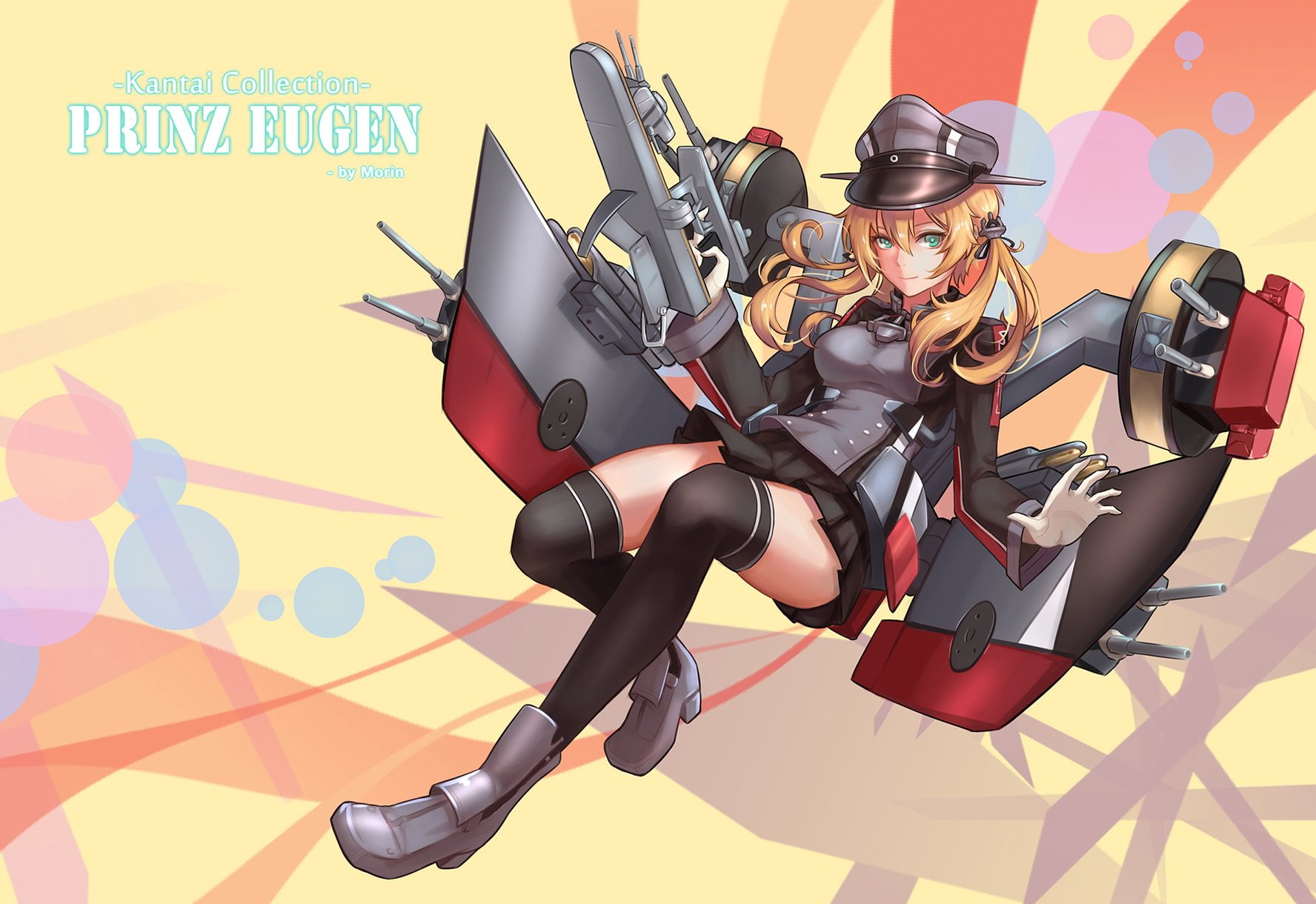 Short Hair, Smile, Twintails, Gun, Prinz Eugen (Kancolle), Boots, Blonde, Green Eyes, Pantyhose, Kantai Collection, Anime, 720P, Weapon, Hat, HD Wallpaper