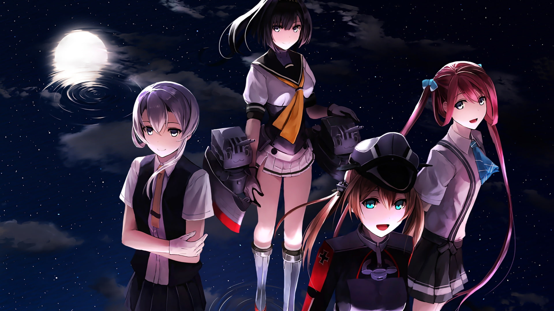 Anime, Prinz Eugen (Kancolle), Kantai Collection, Nowaki (Kancolle), Akizuki (Kancolle), Asagumo (Kancolle), 1080P, HD Wallpaper