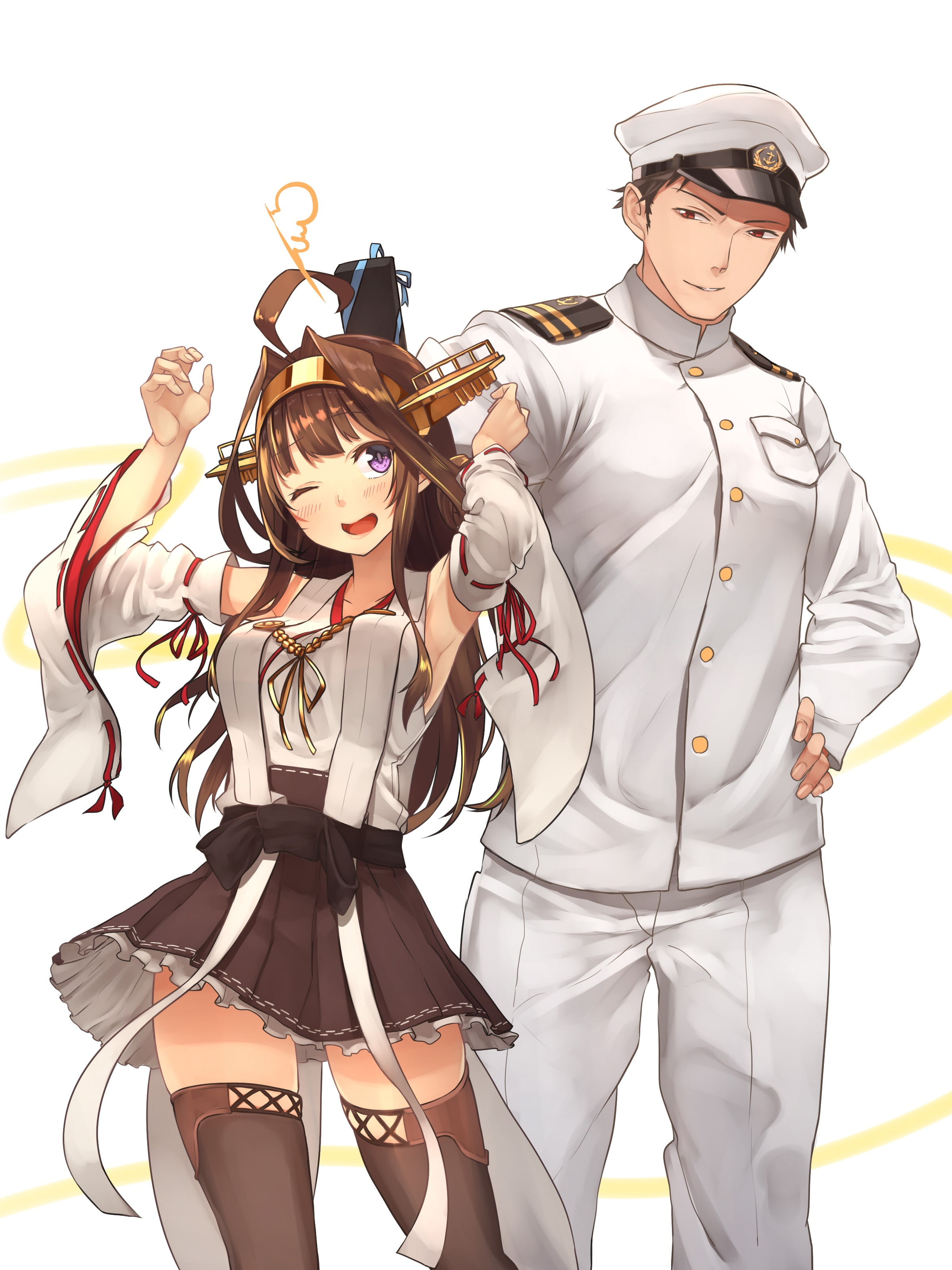 couple - relationship, males, 2K, women, young adult, beautiful woman, fashion, young men, sailor, Kongou (KanColle), Kantai Collection, anime, studio shot, Phone HD Wallpaper