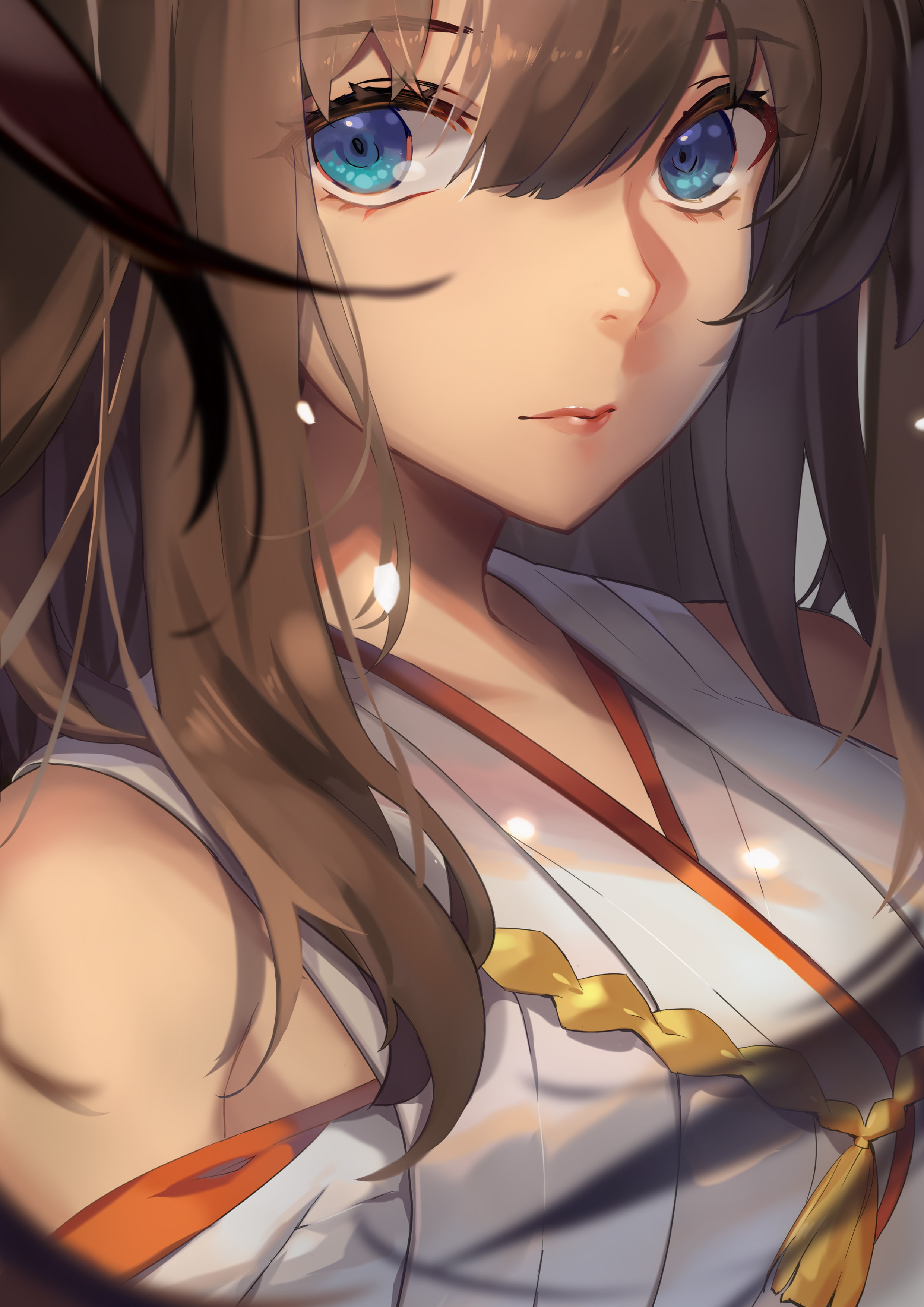 Kongou (KanColle), blue eyes, brunette, face, anime, anime girls, 2K, Phone HD Wallpaper