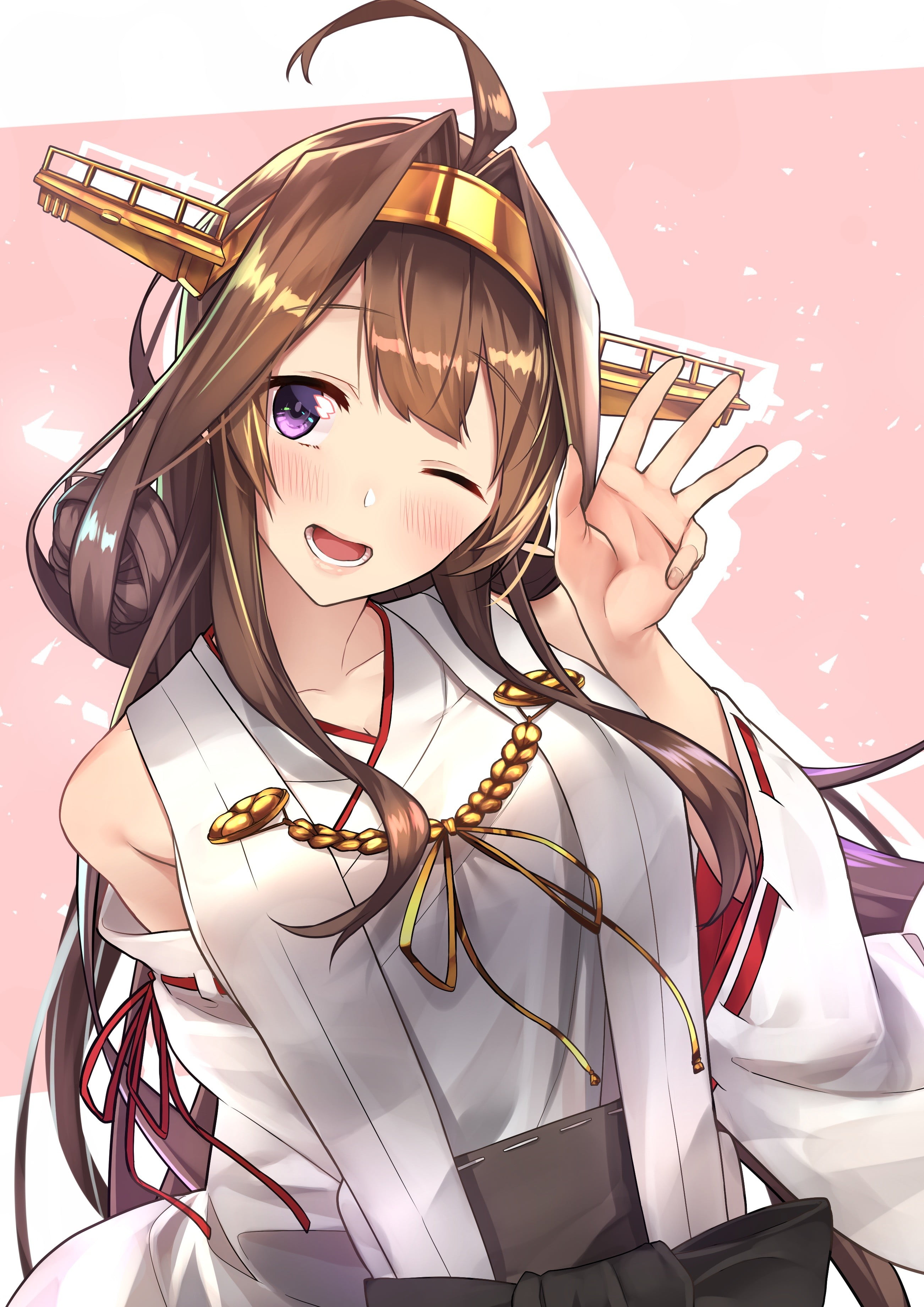emotion, Kantai Collection, human representation, 2K, purple, brunette, females, people, Kongou (KanColle), spirituality, hair, studio shot, event, indoors, Phone HD Wallpaper