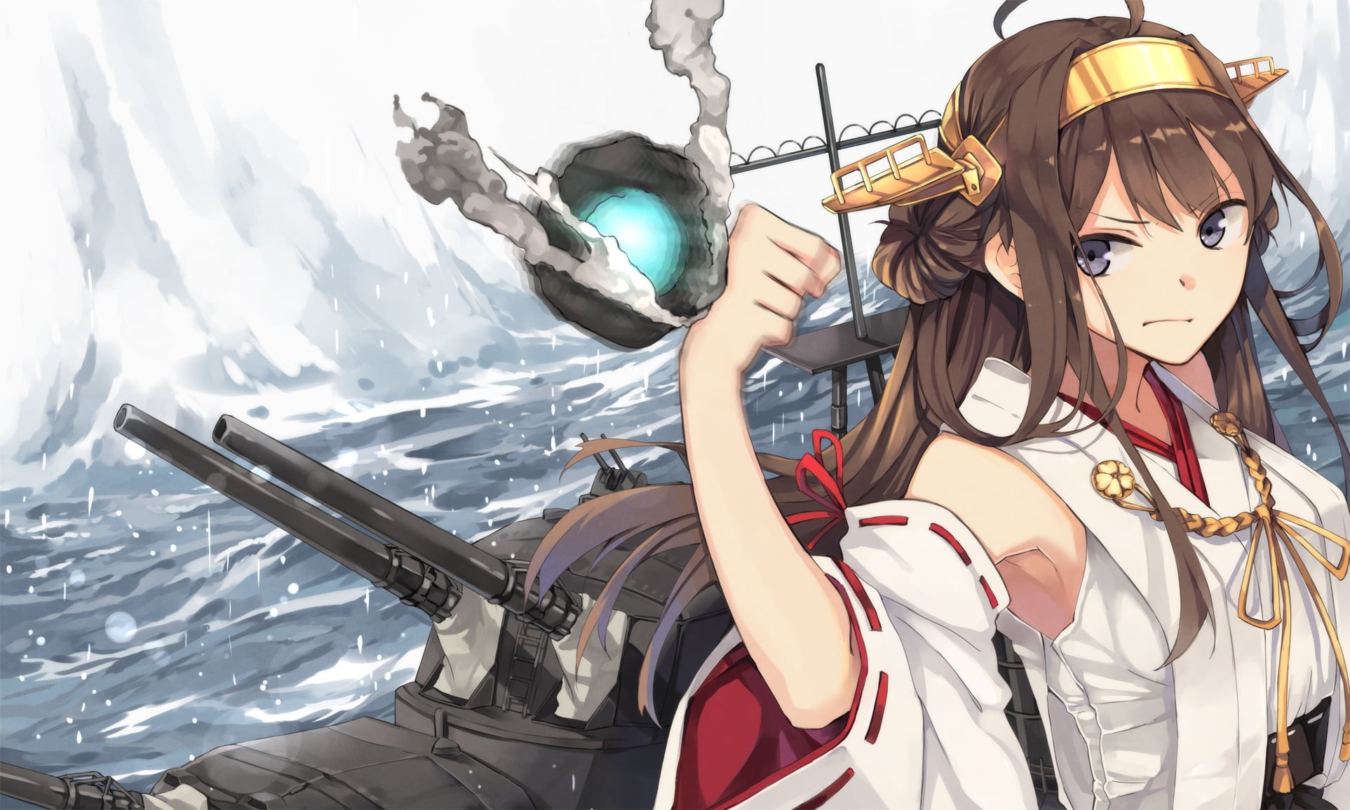 nature, representation, Japanese clothes, technology, water, sport, brunette, Kongou (KanColle), lifestyles, holding, winter, day, anime, anime girls, sunlight, HD Wallpaper
