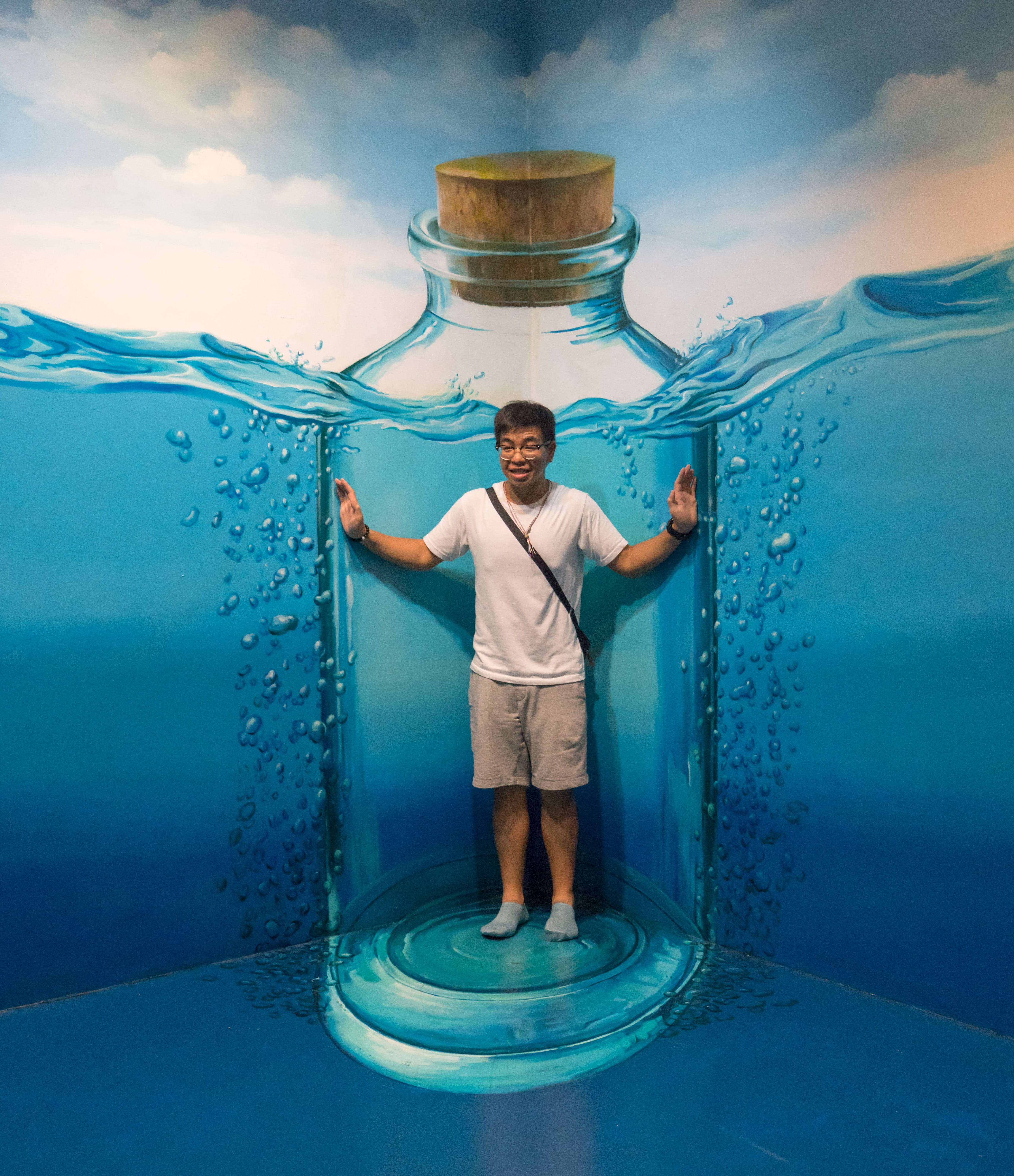 art in paradise, nature, blue, People, one man only, bottle, males, men, front view, standing, painting, Person, day, only men, wall, cloud - sky, portrait, Phone HD Wallpaper