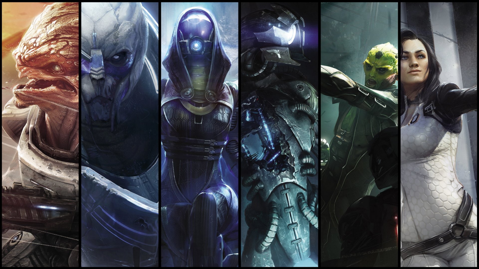 Thane Krios, Miranda Lawson, 1080P, Mass Effect, Mass Effect 2, Garrus Vakarian, Legion (Mass Effect), Grunt (Mass Effect), HD Wallpaper