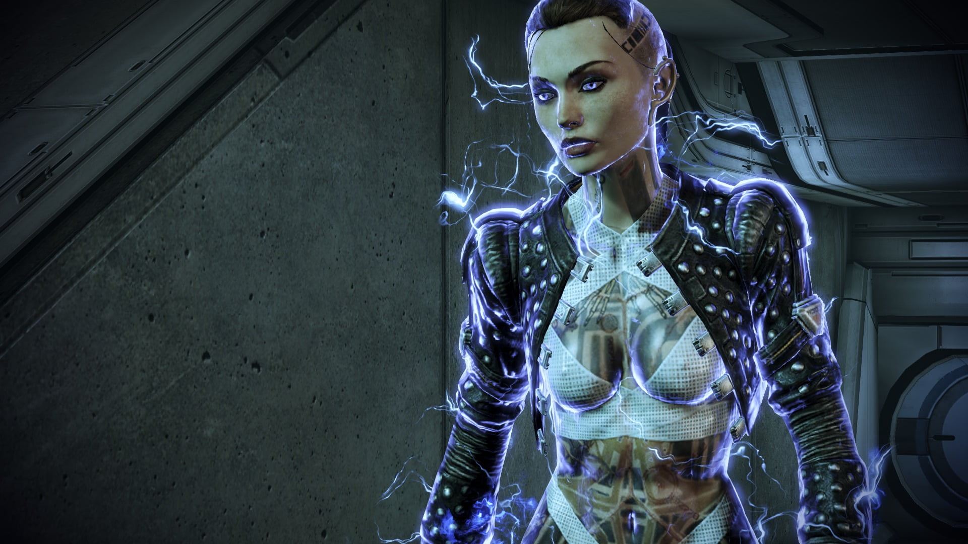 make-up, Mass Effect, contemplation, standing, Jack, looking, video games, technology, woman, women, waist up, beautiful woman, young women, futuristic, HD Wallpaper