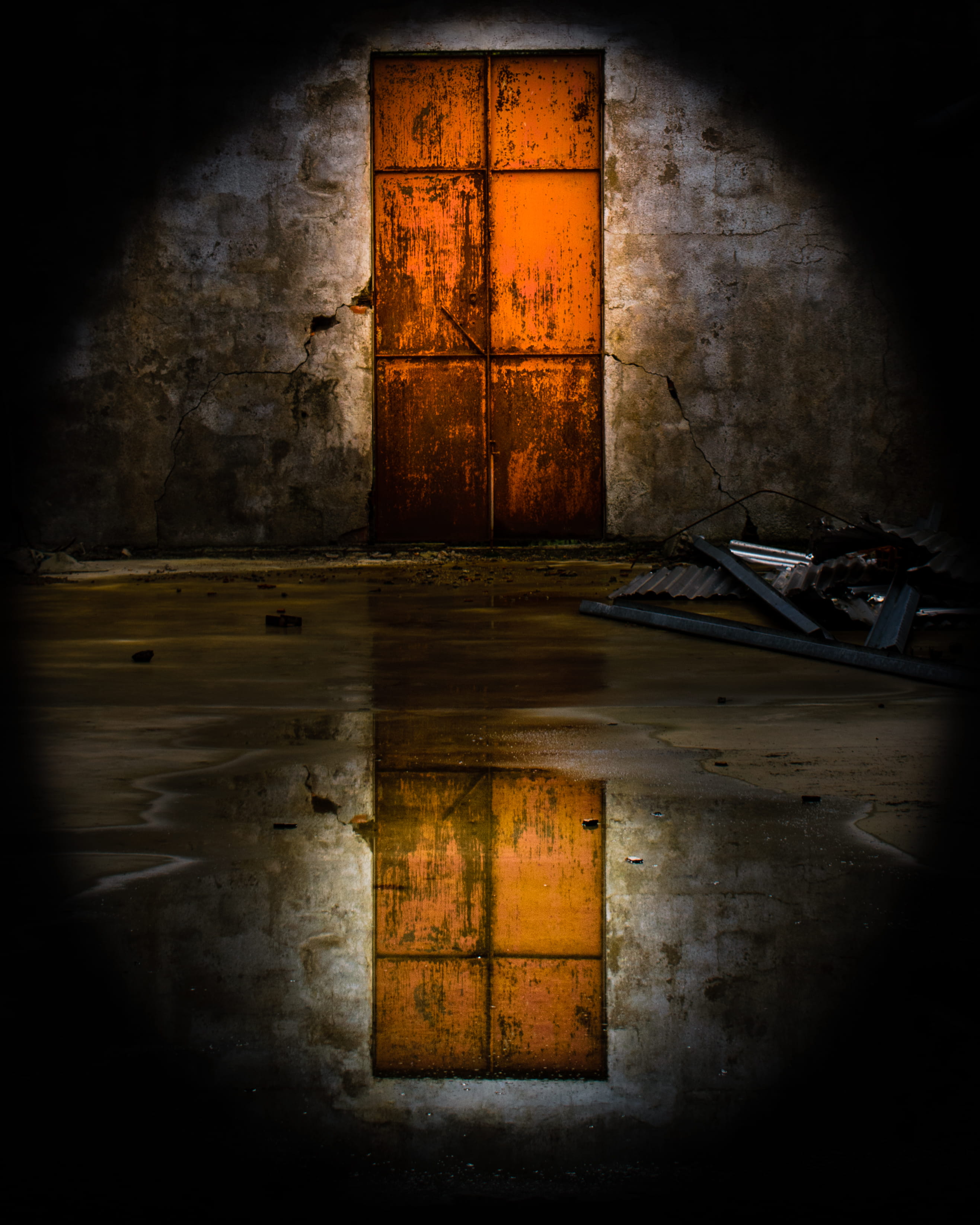 building, weathered, spooky, history, wood - material, reflection, dirty, old, architecture, indoors, lost, red, abandoned, wall - building feature, door, Phone HD Wallpaper