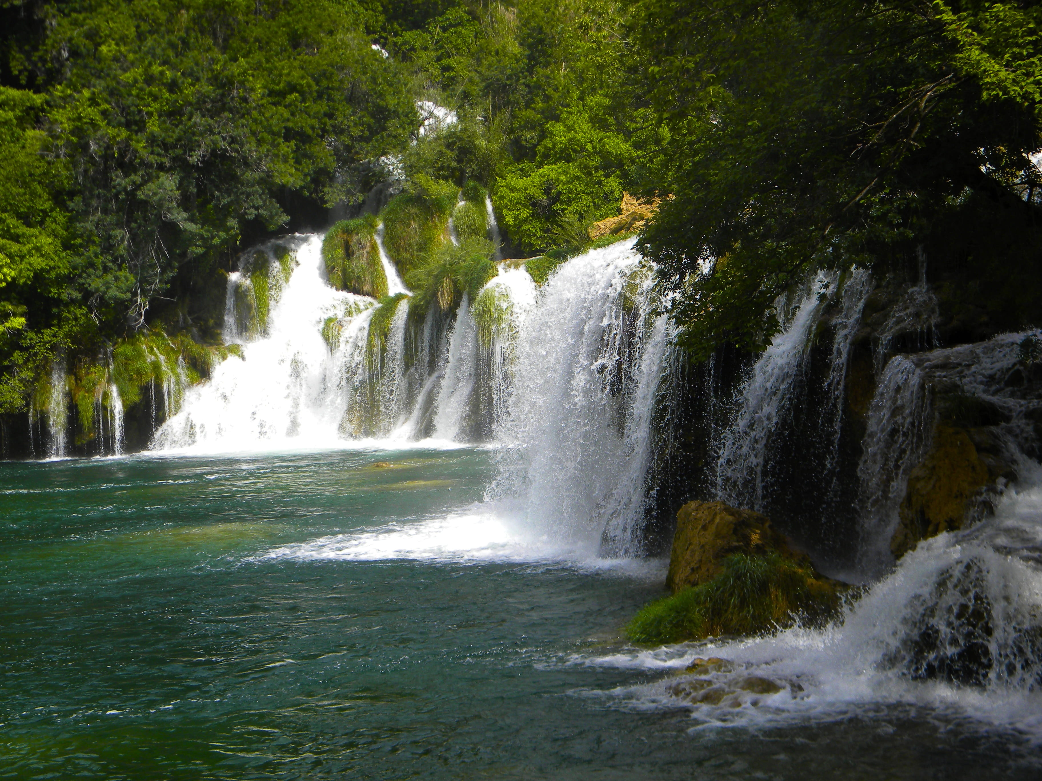 flow, except, blurry, green color, running water, rainforest, falling water, splashing, rock, forest, flowing water, waterfall, nature, power in nature, HD Wallpaper