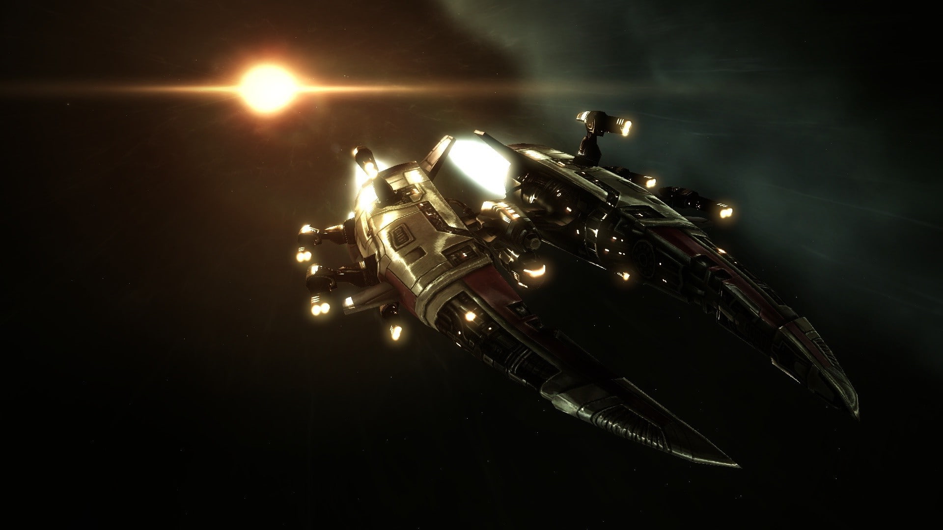space eve online amarr spaceship, black background, nature, dark, single object, no people, lighting equipment, technology, high angle view, gun, transportation, HD Wallpaper