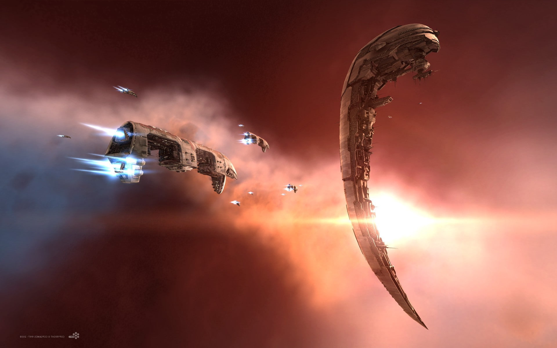 no people, outdoors, motion, space, emotion, Amarr, fear, breaking, destruction, 1080P, illuminated, cloud - sky, communication, mid-air, air vehicle, HD Wallpaper