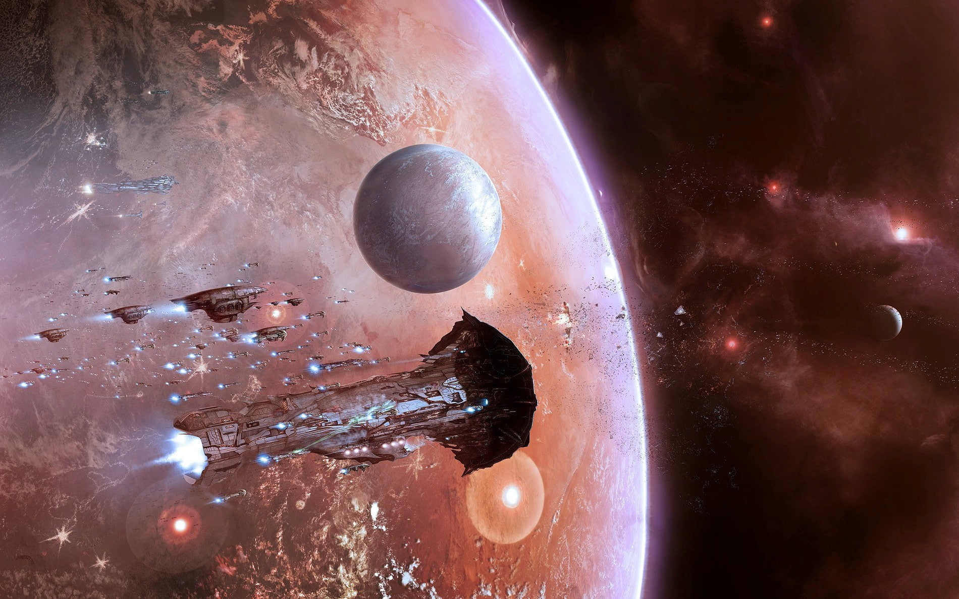 astronomy, space, orbiting, outdoors, space exploration, purple, galaxy, sphere, artwork, star - space, spaceship, Amarr, multi colored, digital composite, HD Wallpaper