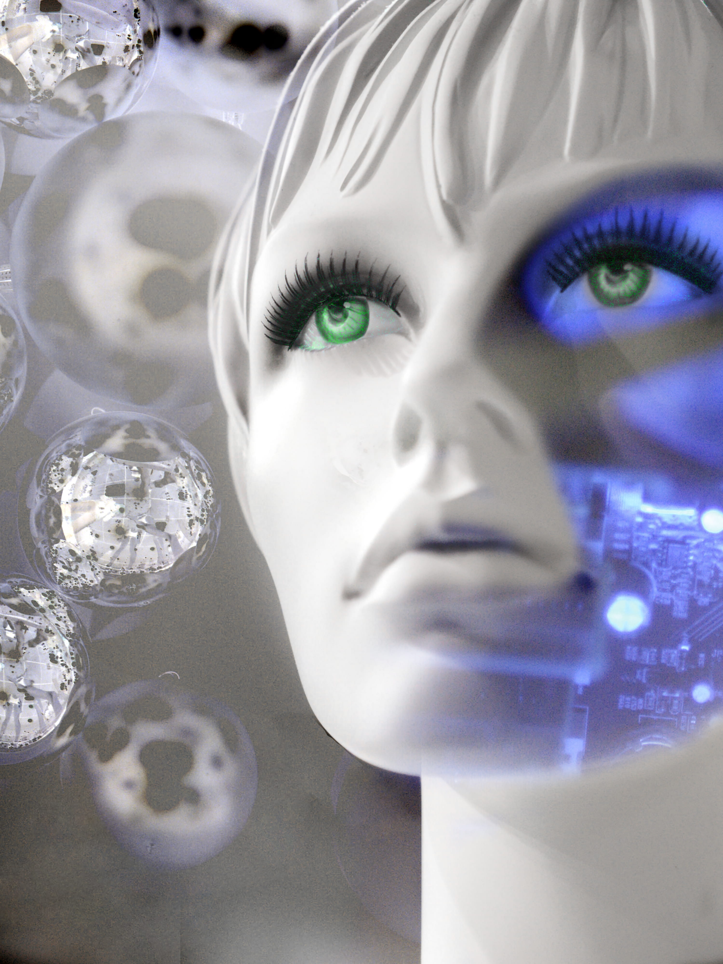 close-up, human body part, transparent, women, 5g, looking, young adult, alien, 4K, kurzweil, bionic, adult, portrait, human face, reflection, one person, Phone HD Wallpaper