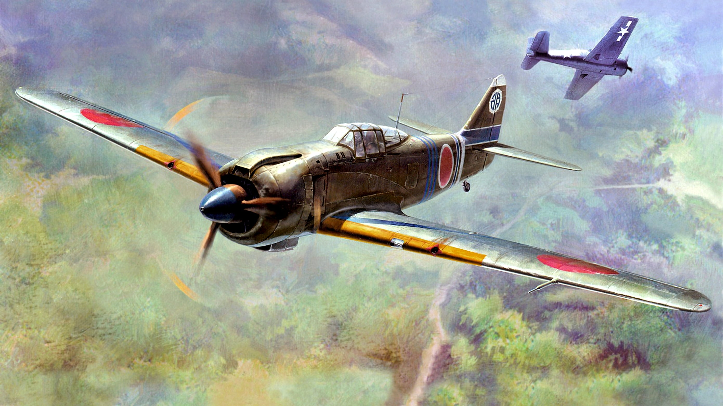 military, aggression, aerospace industry, Kawasaki Ki-100-IIb, plane, cloud - sky, air force, single, all-metal construction, army, figure, nature, airplane, HD Wallpaper