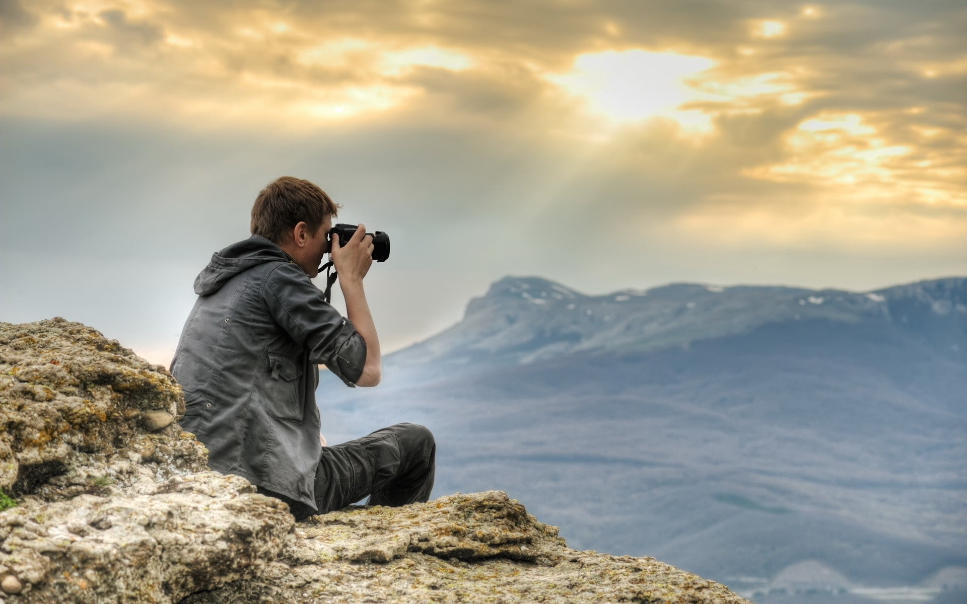 scenics - nature, males, one Man Only, standing, surveillance, men, rock - Object, exploration, caucasian Ethnicity, backpack, photographing, tranquil scene, HD Wallpaper