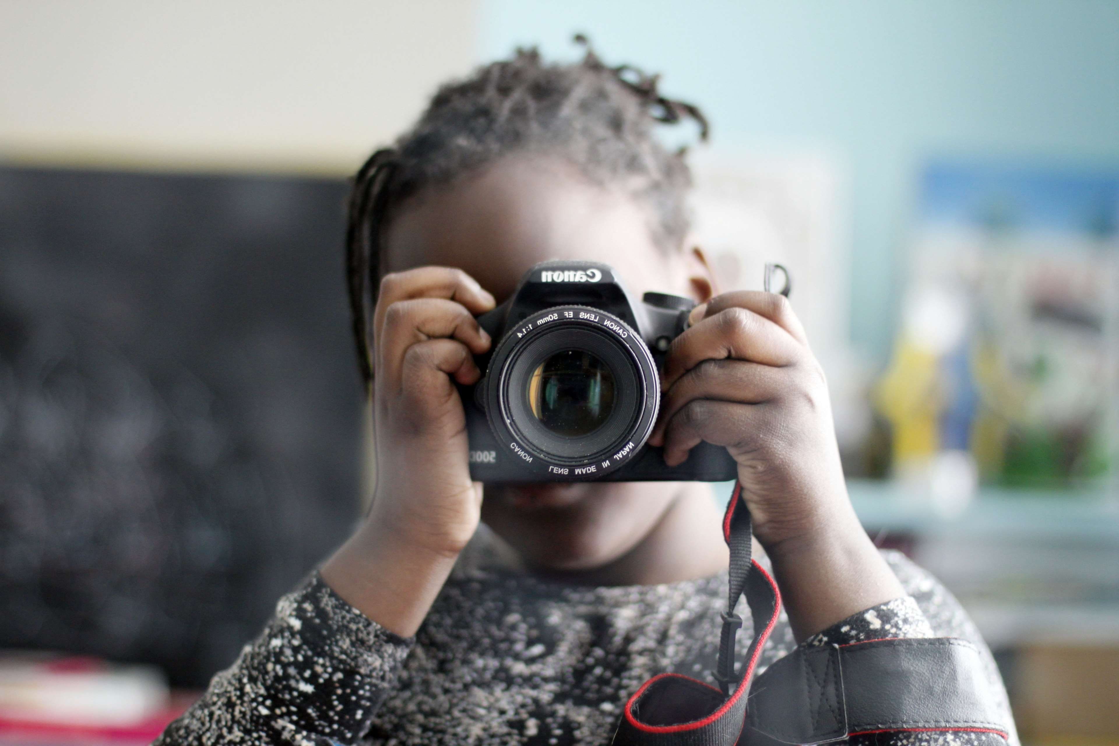 picture, black skin, obscured face, girl, adult, front view, self portrait, headshot, photography, one person, camera - photographic equipment, looking through an object, HD Wallpaper
