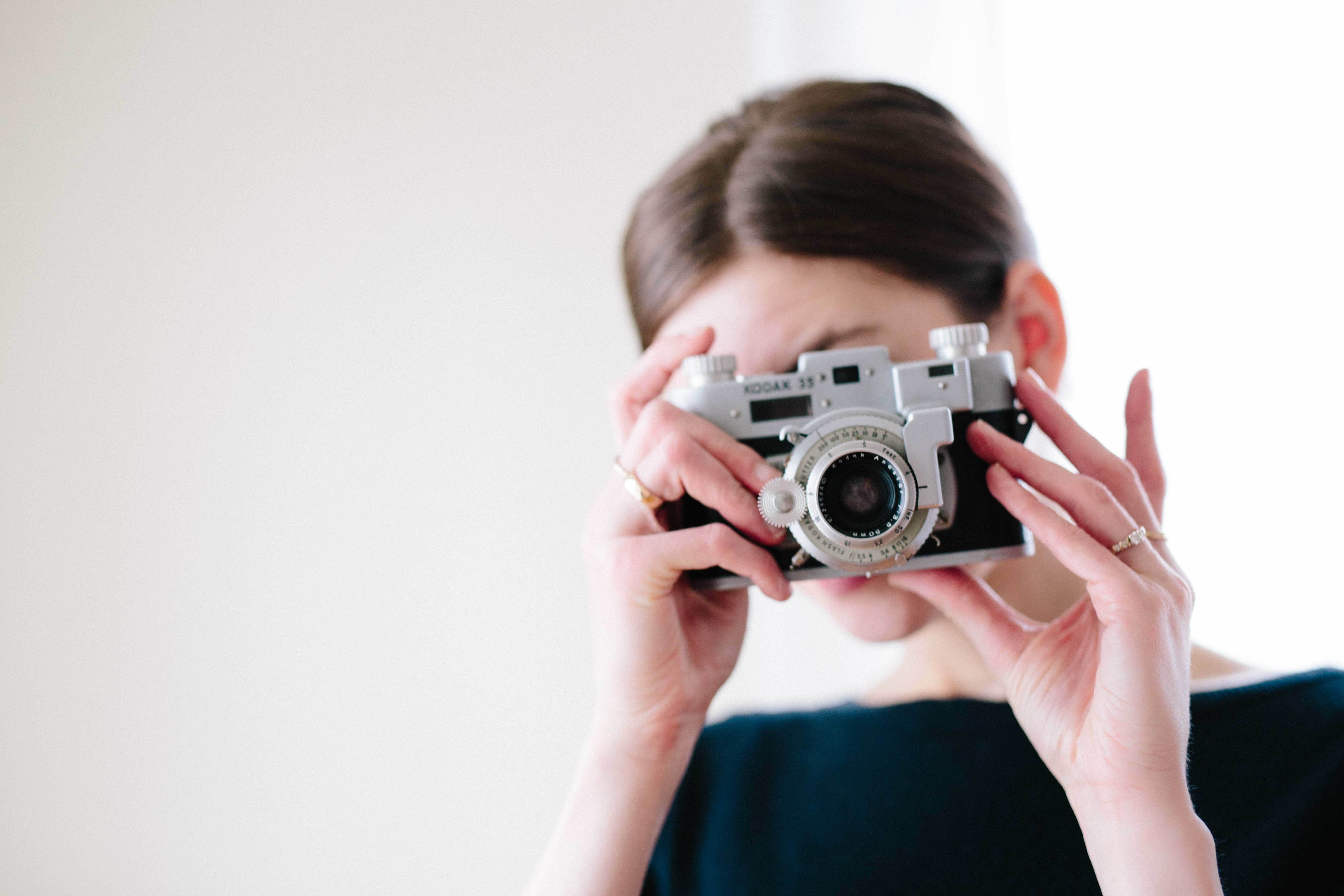 front view, photographing, portrait, brown hair, wall, lens, headshot, obscured face, child, girl, holding, taking, one person, technology, photo, using, HD Wallpaper