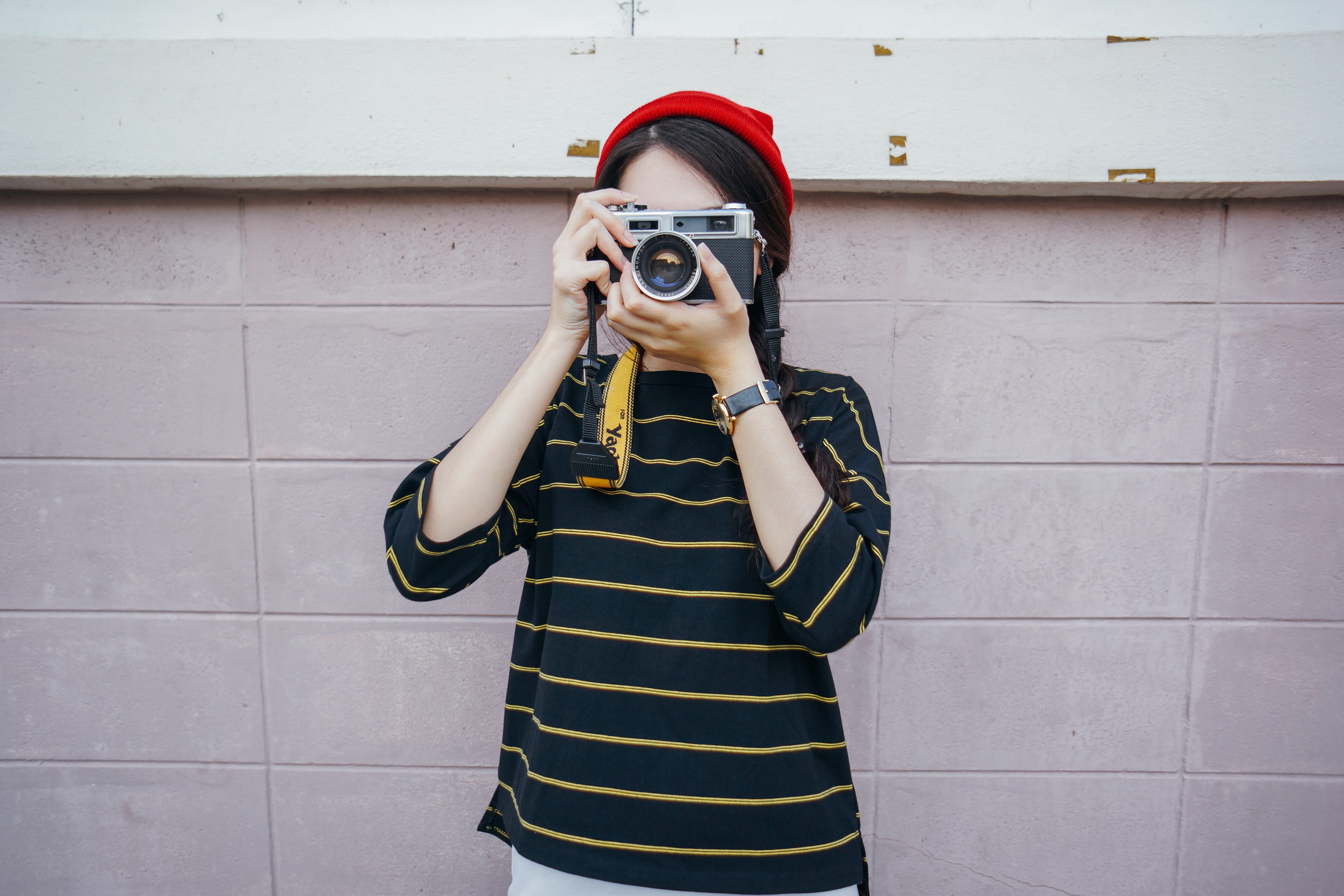 hobbies, wall - building feature, photography Themes, standing, caucasian Ethnicity, smiling, portrait, women, obscured face, person, youth, camera - Photographic Equipment, HD Wallpaper