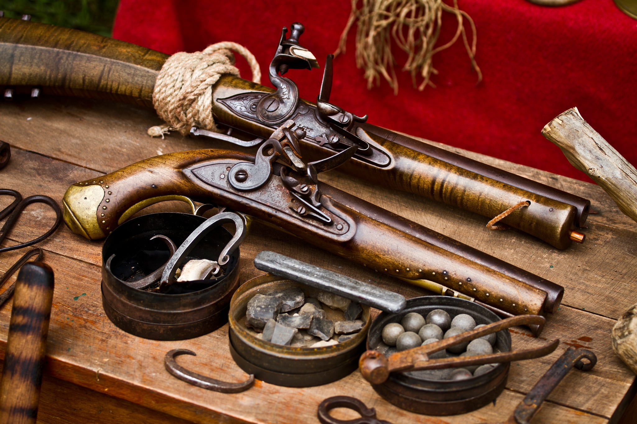 1080P, leather Craft, guns, old, cultures, two, awl, hobbies, no people, vintage, high angle view, old-fashioned, group of Objects, indoors, rifle, leather, HD Wallpaper