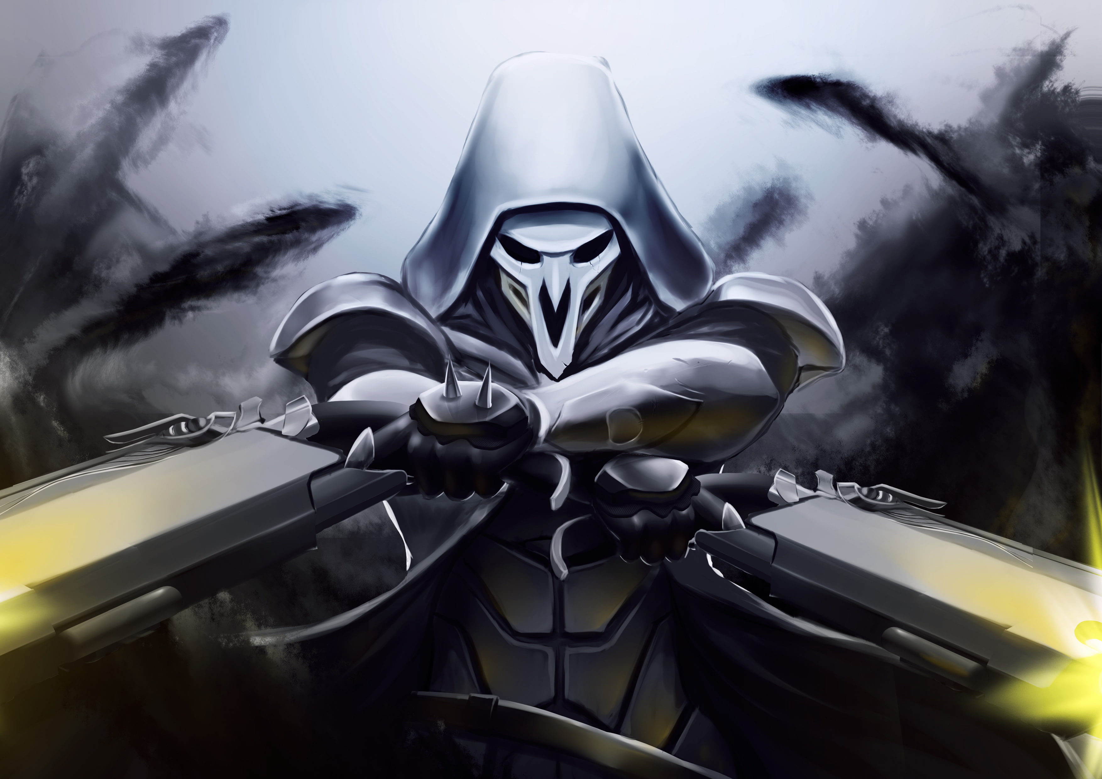 Overwatch, digital, masked, holding, HD, Artwork, Reaper, 2K, blades, character, two, HD Wallpaper