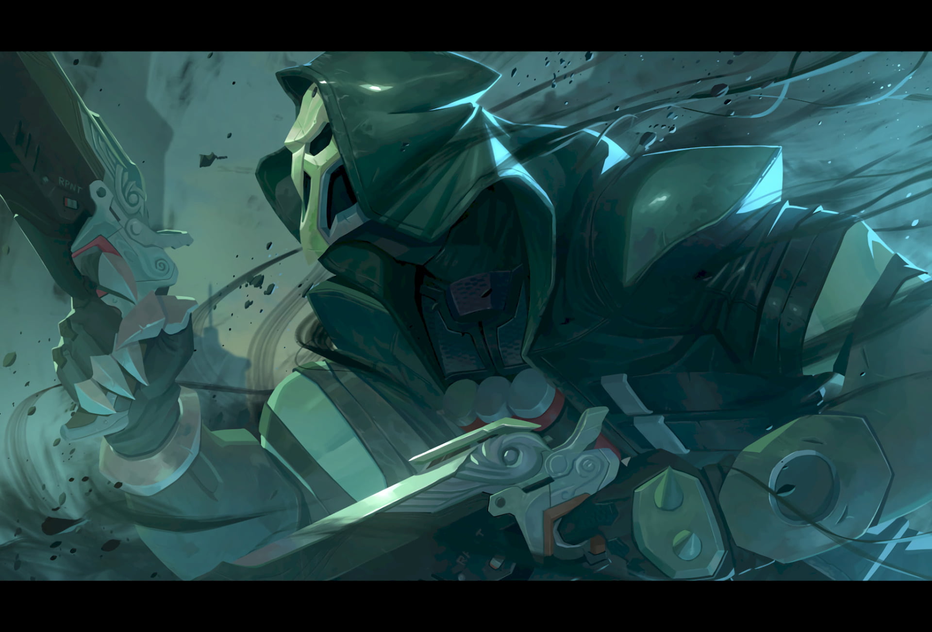 still life, choice, plastic, variation, Video Game, indoors, reaper, transfer print, green color, abstract, backgrounds, transparent, close-up, Reaper (Overwatch), HD Wallpaper