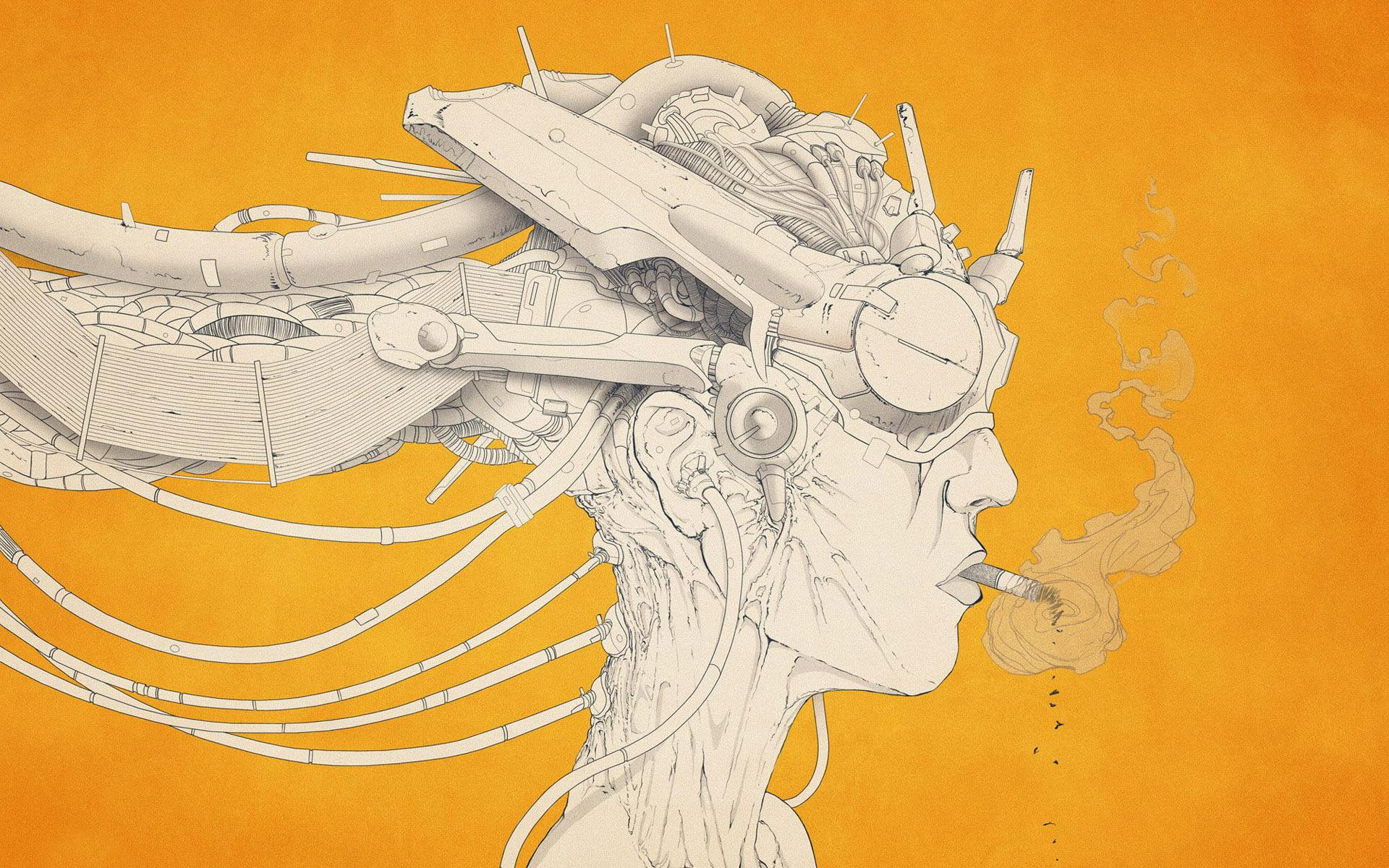 girl, person, smoking, woman, cyborg, illustration, 1080P, 1920x1200, fantasy, HD Wallpaper