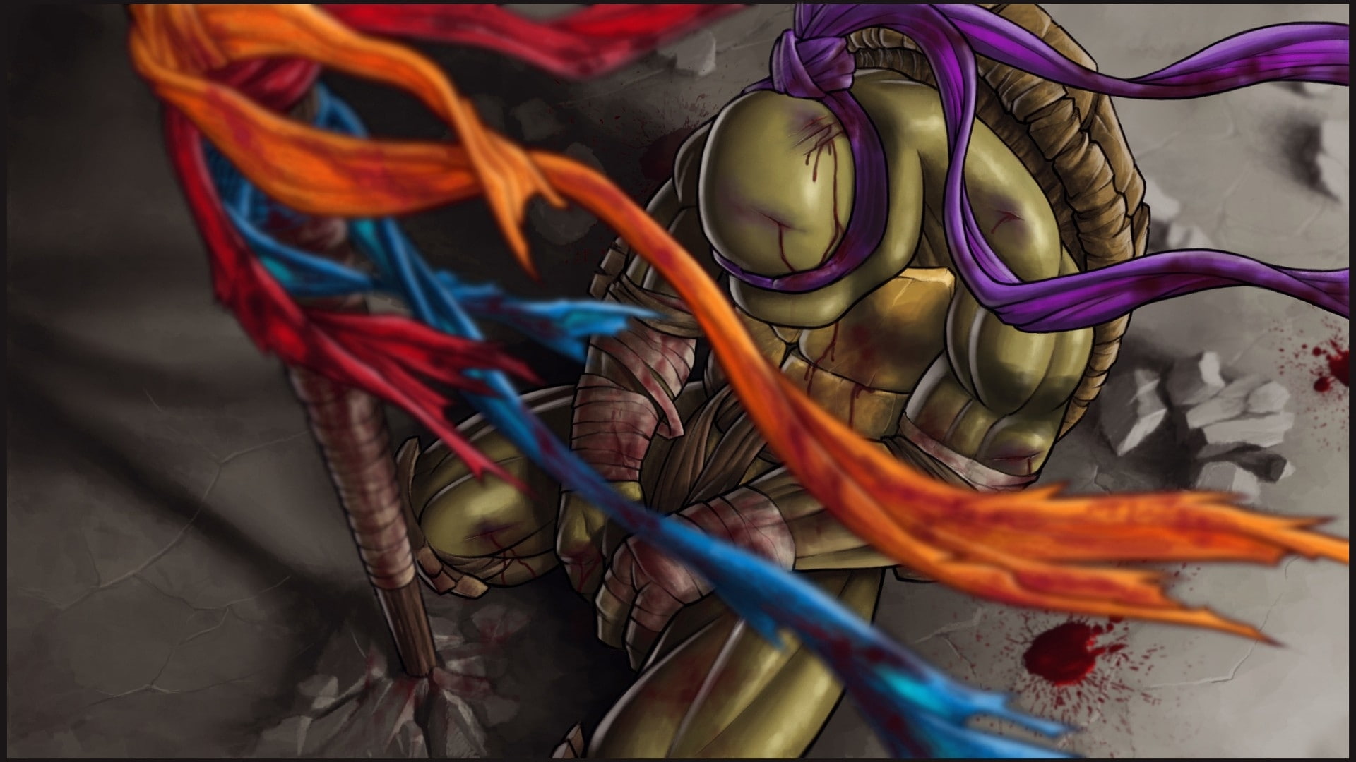 teenage, red, turtles, band, donatello, ninja, orange, purple, movies, sad, art, war, game, artwork, mutant, 1080P, arts, fantasy, blood, blue, abstract, HD Wallpaper