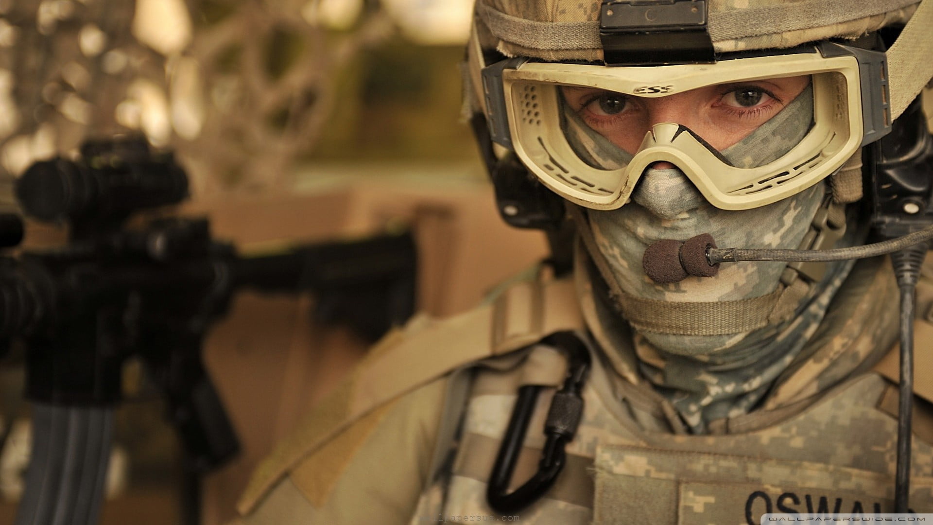 people, clothing, army soldier, headshot, man, conflict, work helmet, headwear, helmet, soldier, aggression, gun, weapon, protection, security, men, front view, HD Wallpaper