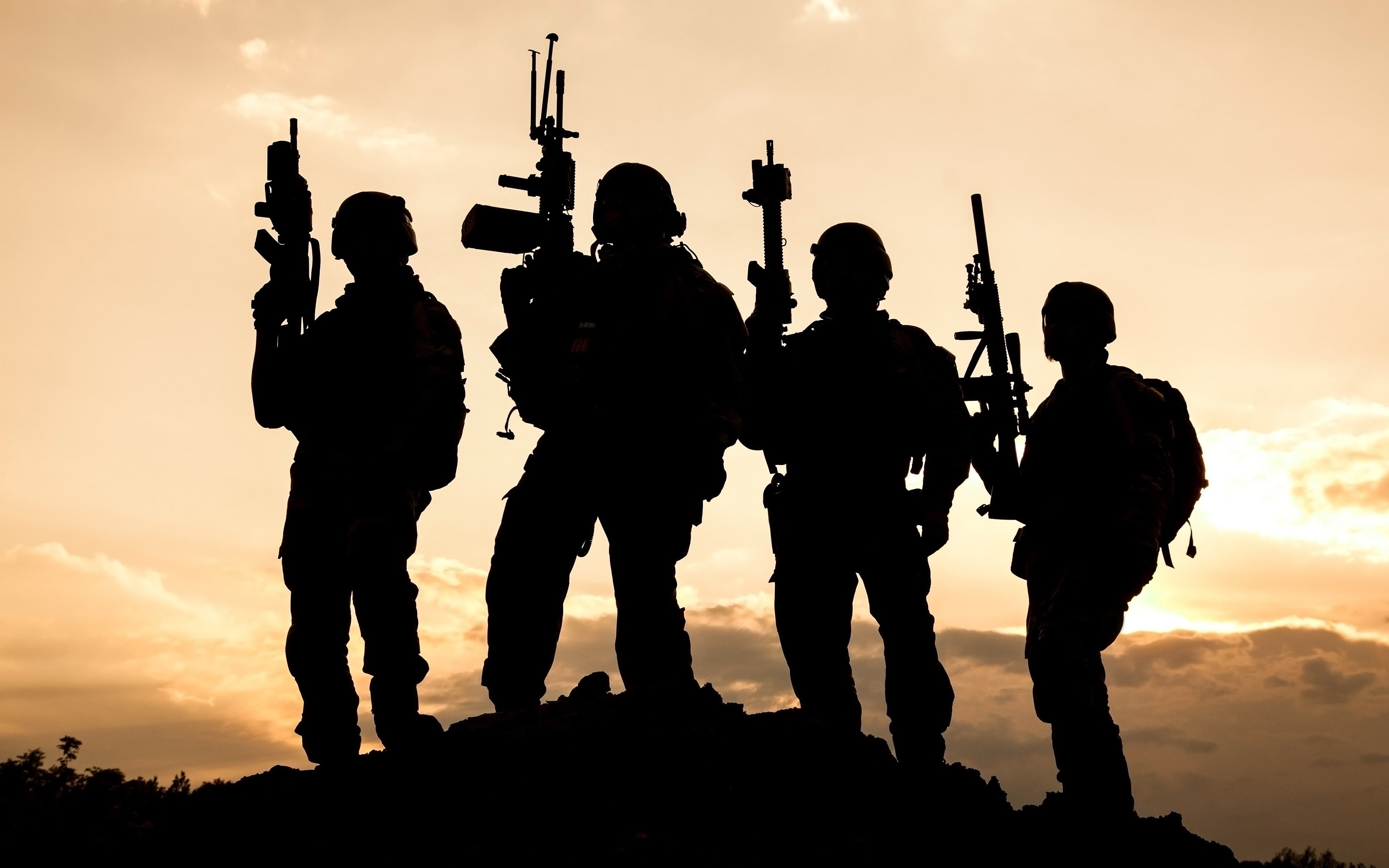 silhouette, soldier, sunset, 4K, military, HD Wallpaper