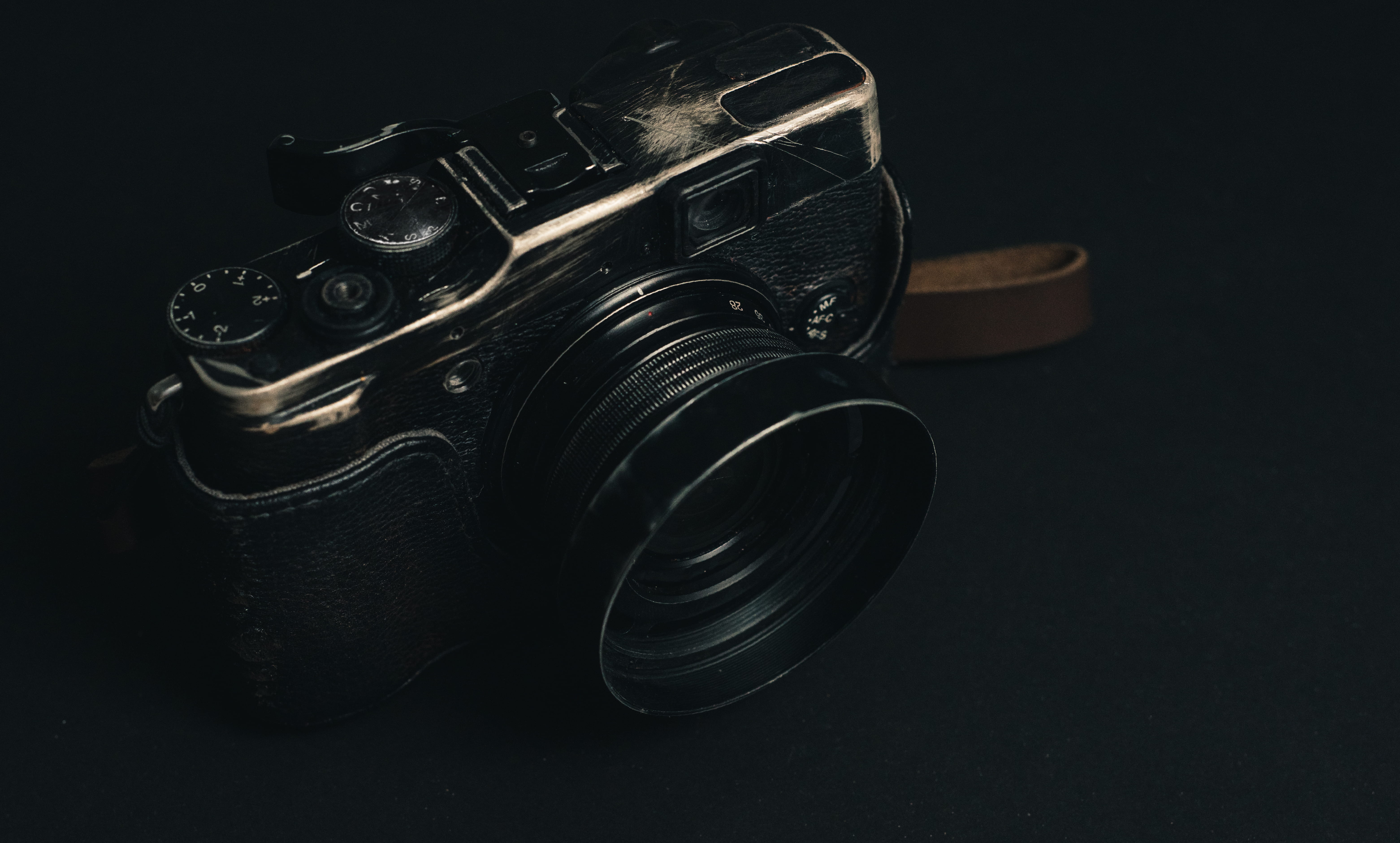 style, film camera, digital, tech, obsolete, abused, fujifilm, still life, closeup, vintage, studio shot, camera, old, indoors, black background, no people, HD Wallpaper