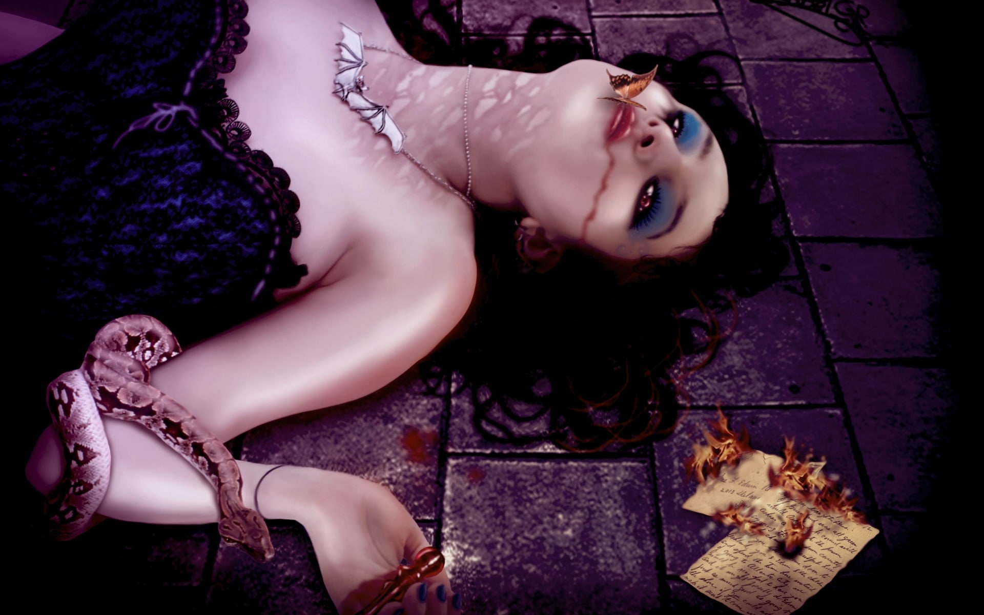 Gothic, clothing, real people, lifestyles, one person, sorrow, girl, young adult, mouth open, looking, hairstyle, 1080P, high angle view, beauty, adult, HD Wallpaper