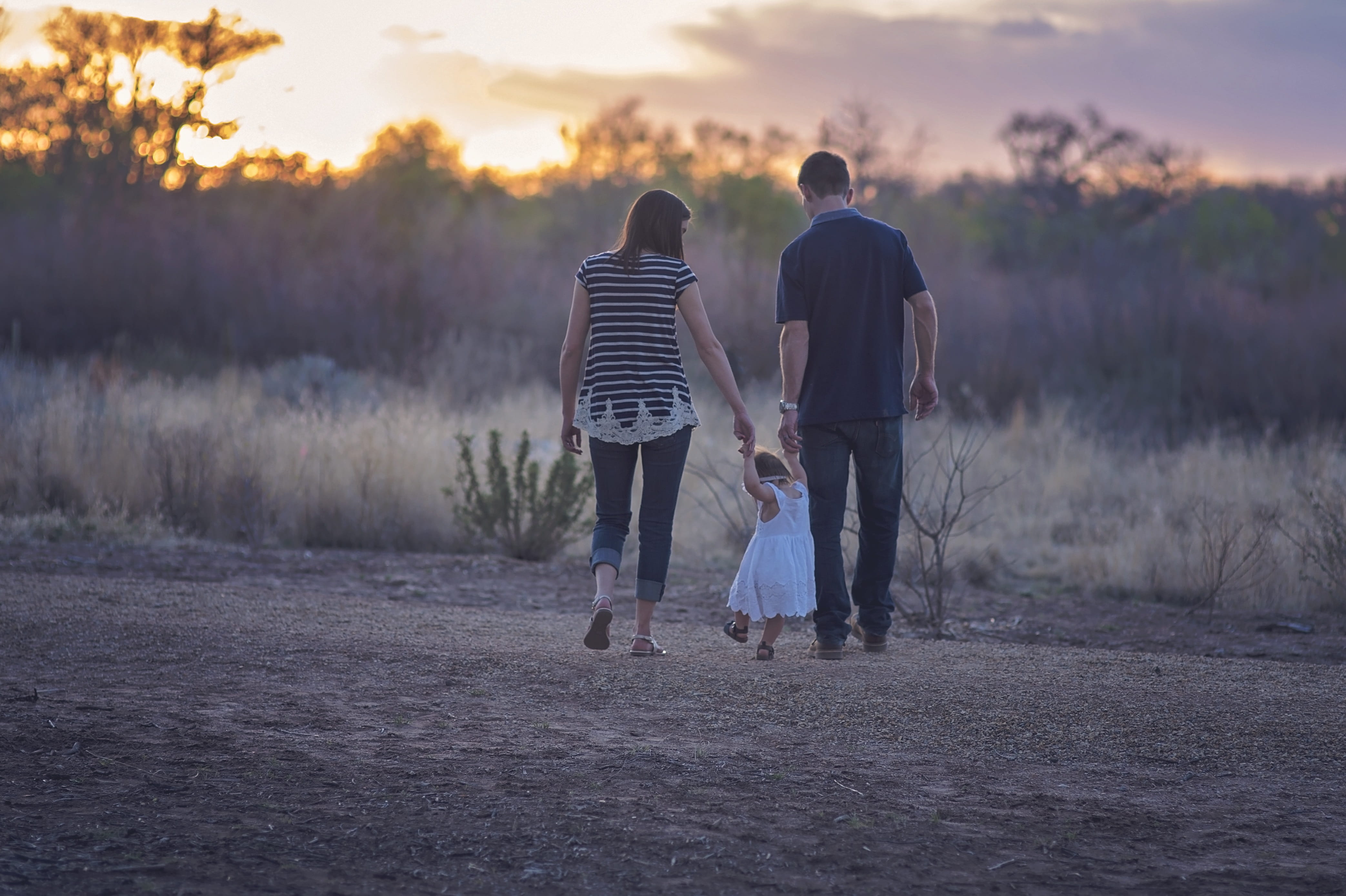 Father, casual clothing, outdoor, parent, two people, men, males, happiness, recreation, toddler, man, love, evening, walk, newlywed, tree, mother, 4K, HD Wallpaper