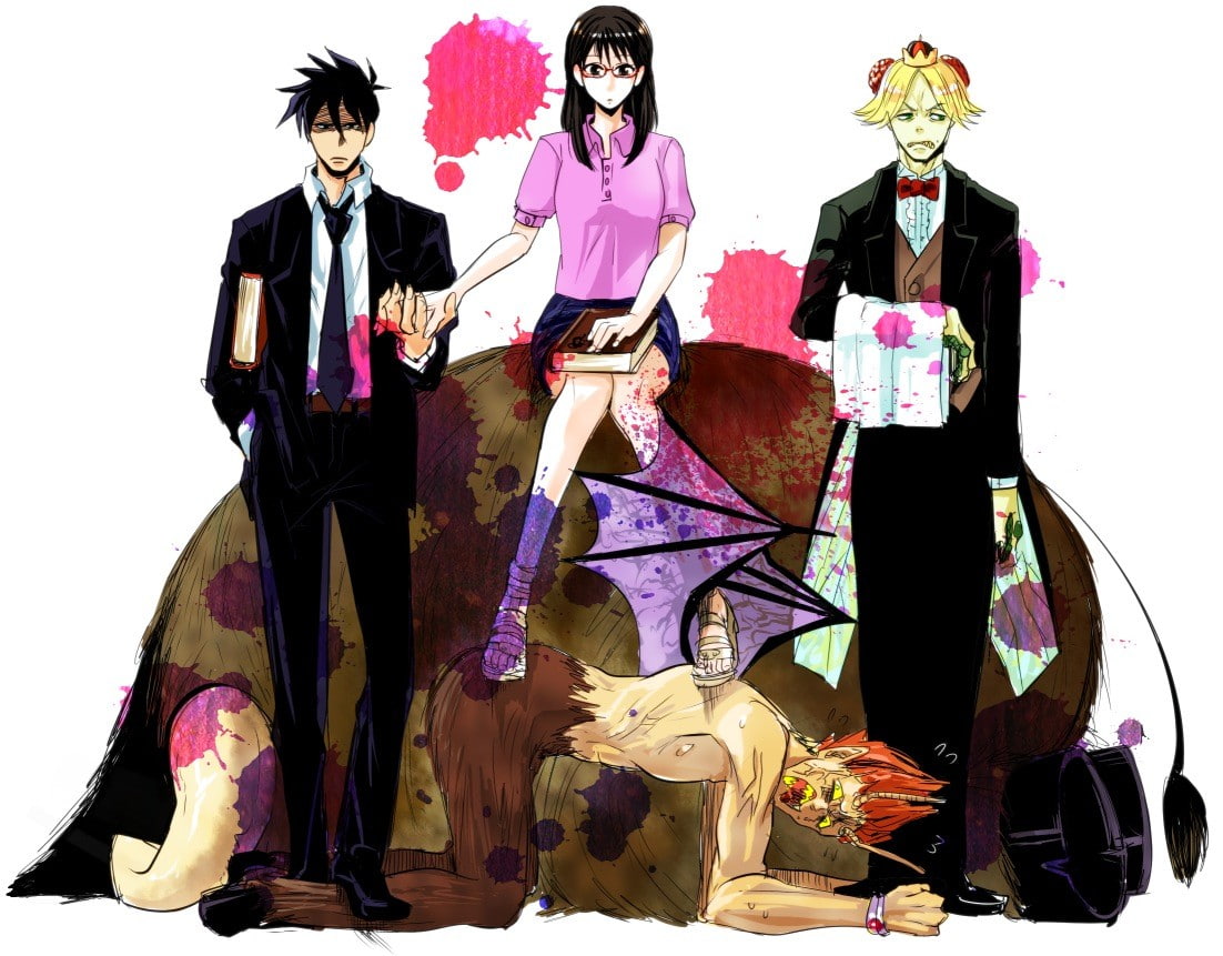 Azazel-san.), clothing, fashion, real people, Yondemasu yo, group of people, studio shot, Sakuma Rinko, Azazel-san.), Beelzebub (Yondemasu yo, portrait, HD Wallpaper