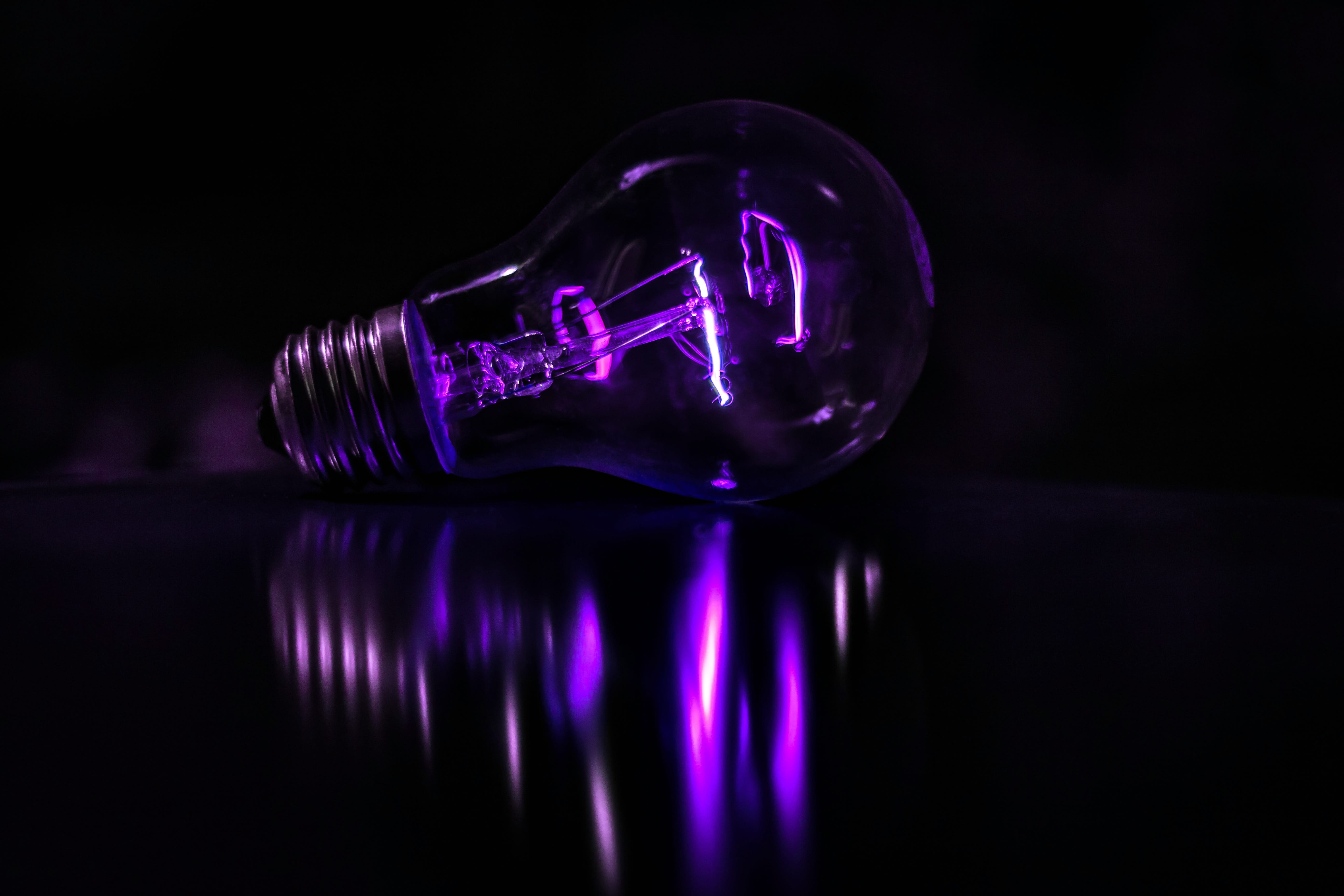 shiny, creativity, purple, studio shot, 5K, bulb, energy, transparent, indoors, idea, lightbulb, electricity, technology, crystal, water, imagination, HD Wallpaper