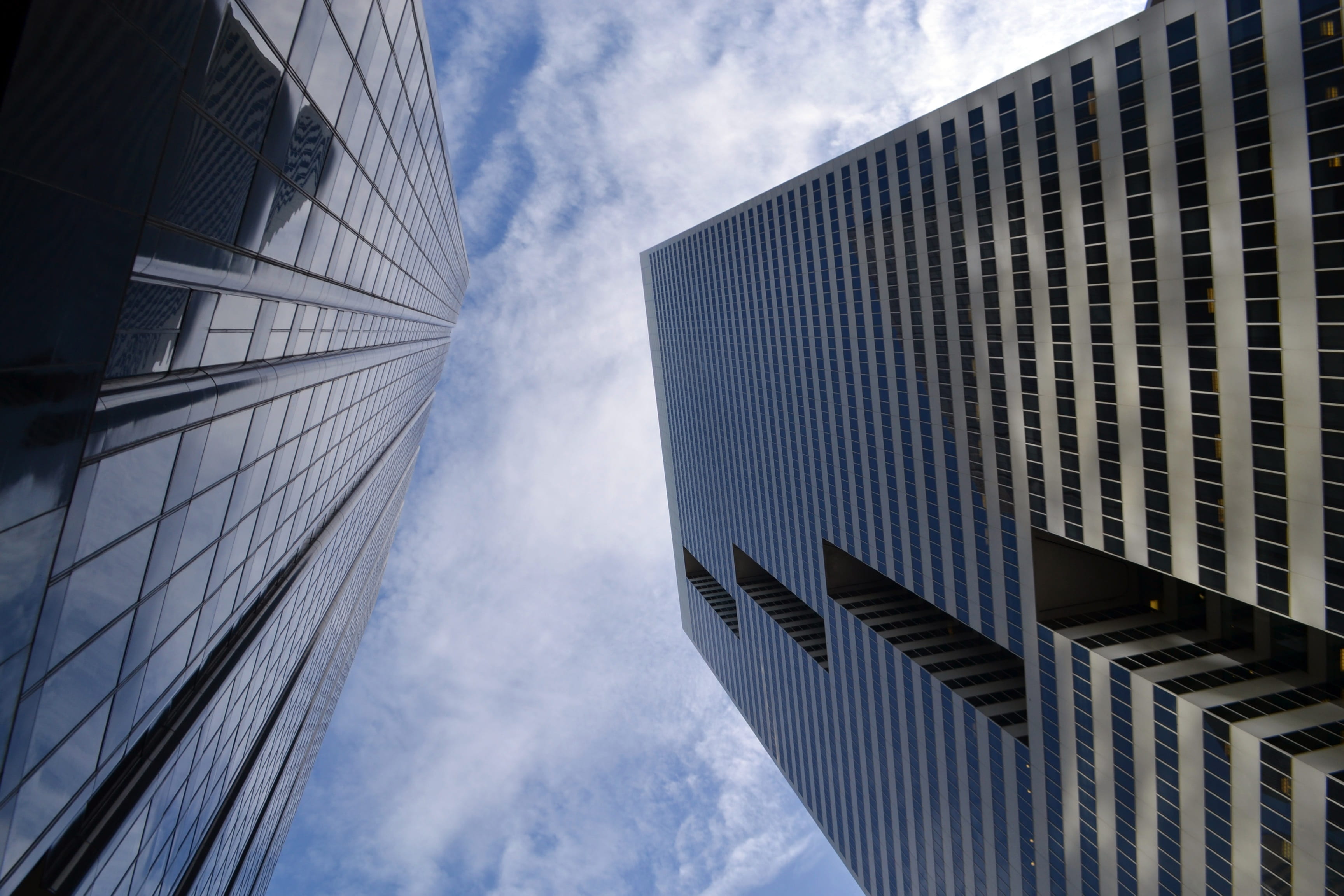 supper structure, photography, beige, cloud - sky, tower, blue, looking up, corporation, industry, urban, building exterior, screen saver, angle, erection, HD Wallpaper