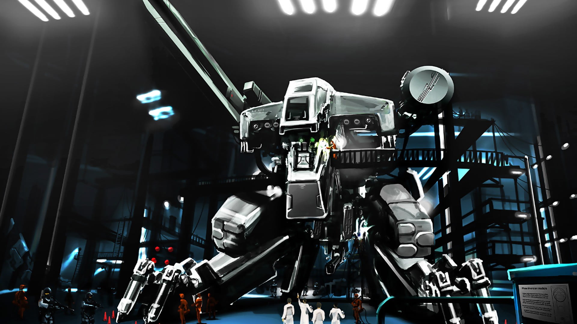 technology, low angle view, 1080P, nightlife, spotlight, Metal Gear Rex, mech, photography themes, video, video games, focus on foreground, lighting equipment, HD Wallpaper