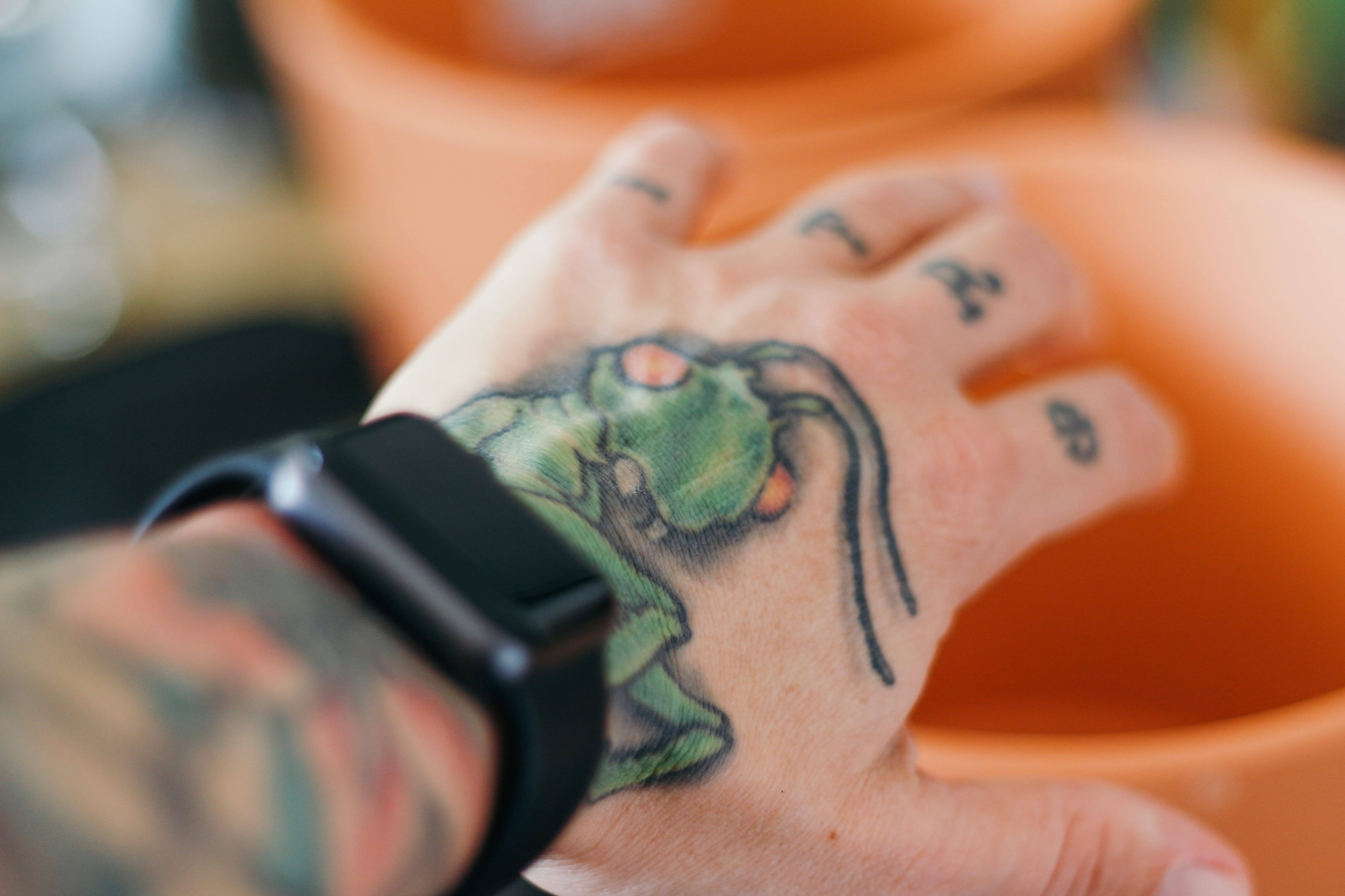 creativity, fingers, human face, focus on foreground, grashopper, human hand, indoors, tatoo, terrakotta, plants, mid adult, relaxation, headshot, portrait, HD Wallpaper