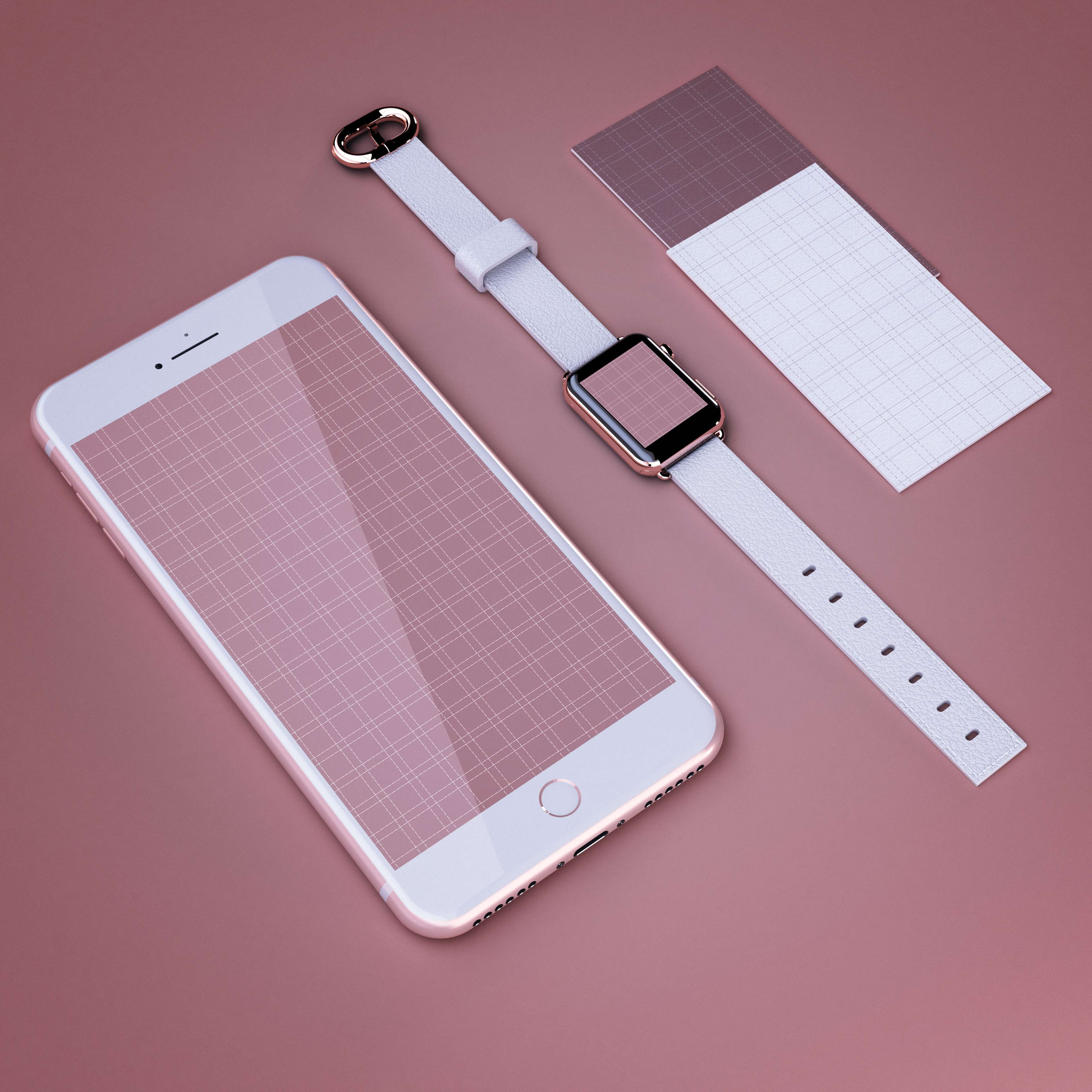 digital tablet, modisana, studio shot, smart phone, apple watch series 2, portable information device, mobile phone, 3d, colored background, pink color, Phone HD Wallpaper