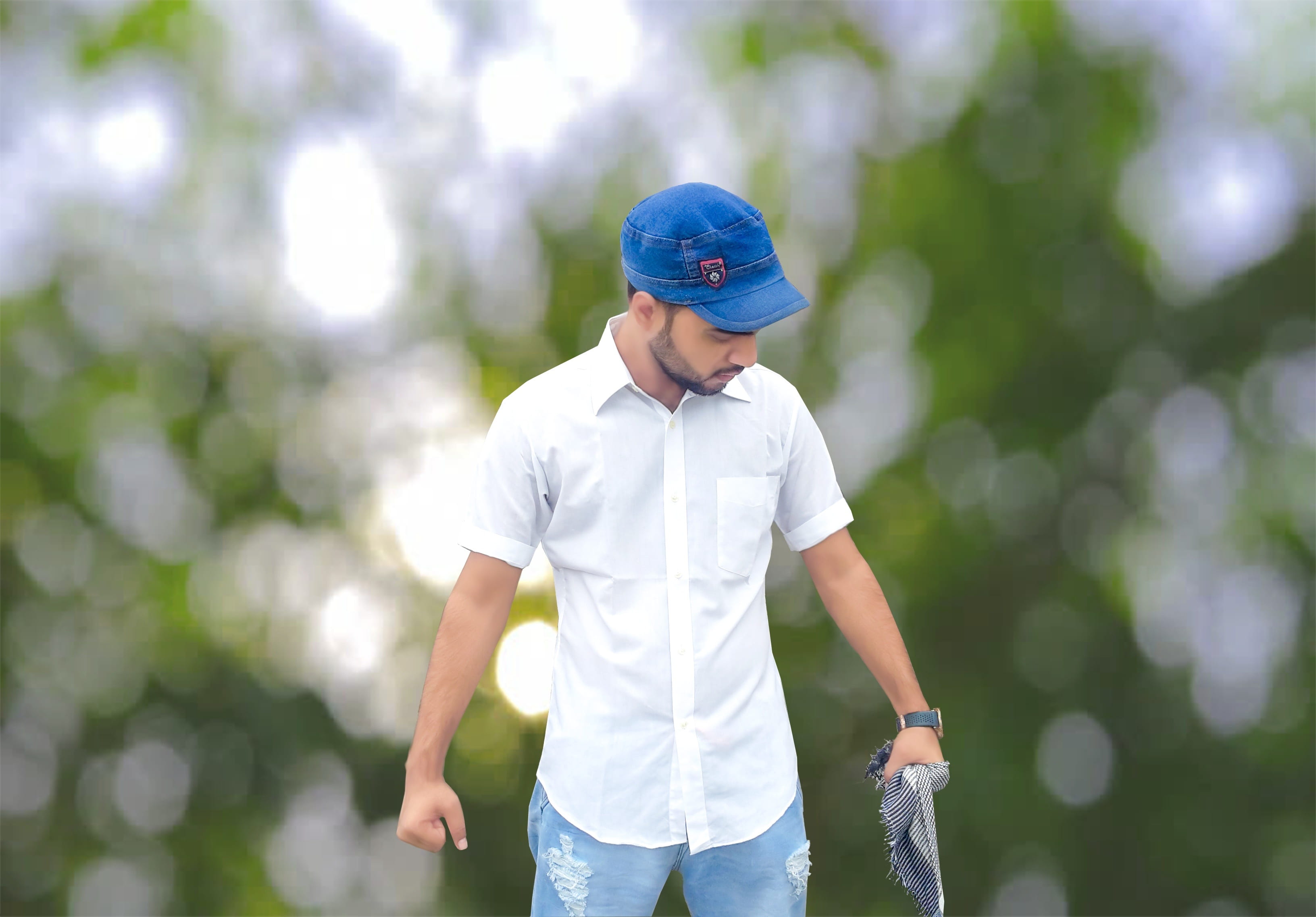 three quarter length, standing, males, casual clothing, cap, day, beard, pre-adolescent child, jeans, outdoors, nature, looking down, leisure activity, HD Wallpaper