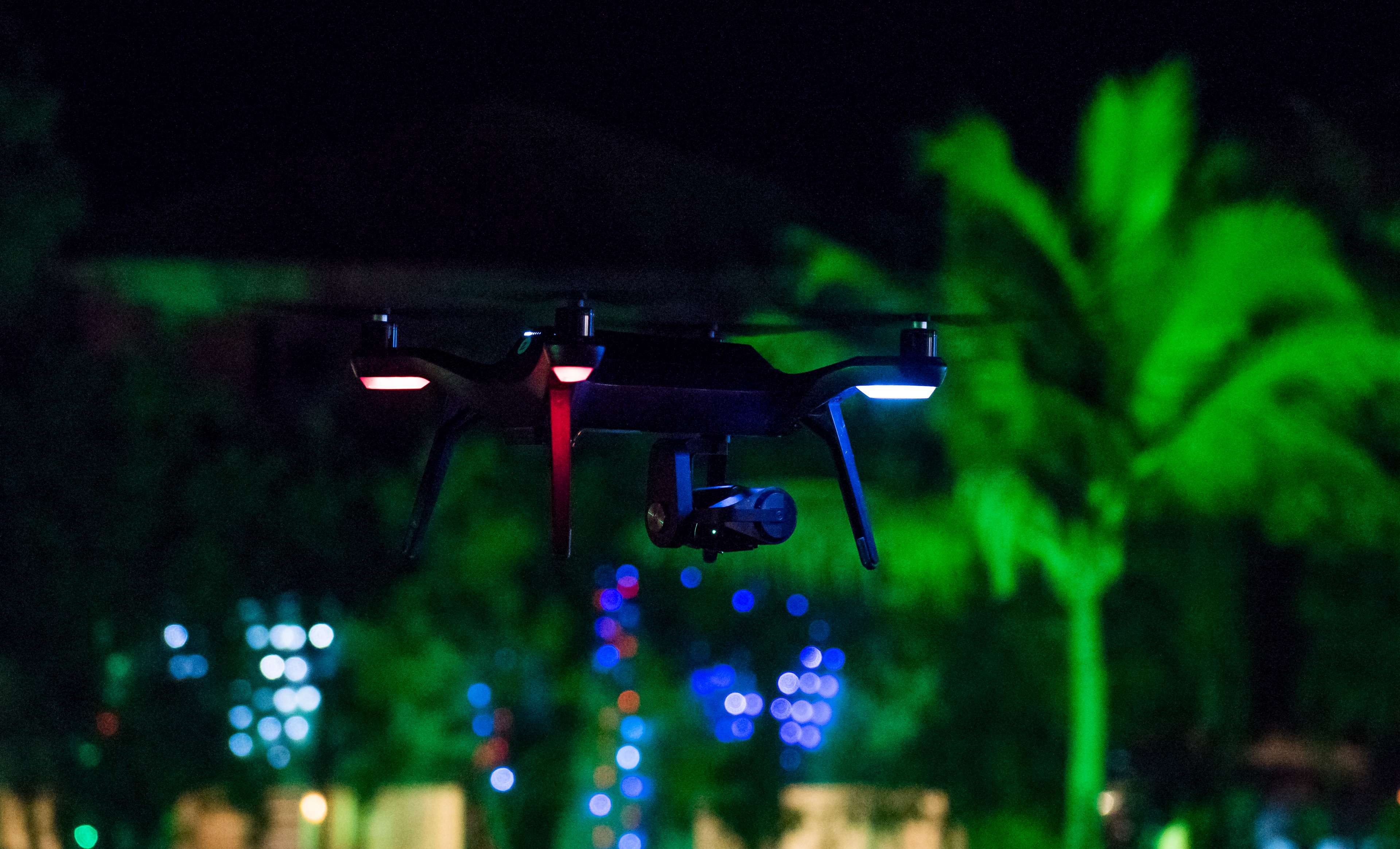 lighting equipment, nature, 3dr, selective focus, light - natural phenomenon, photography themes, city, outdoors, no people, nightlife, solo drone, 4K, HD Wallpaper