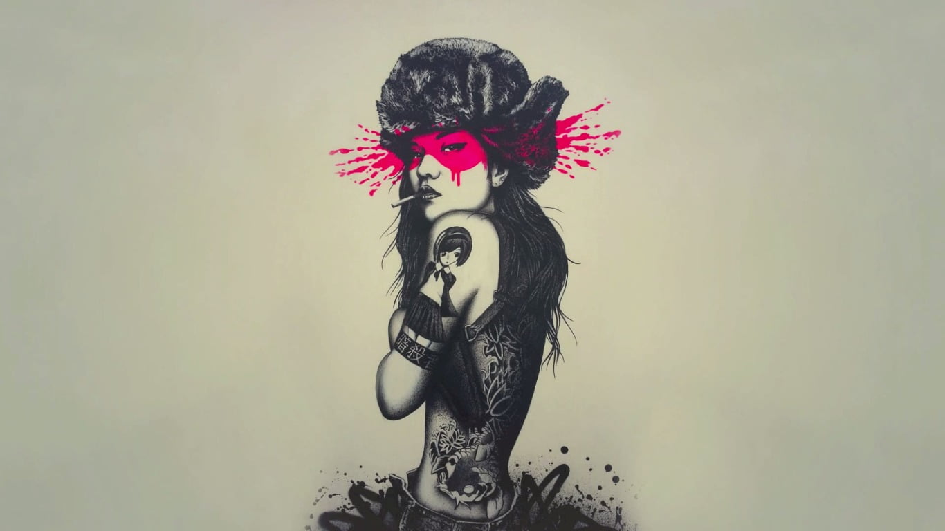 representation, drawing, 720P, one person, indoors, wall - building feature, cut out, fashion, female likeness, studio shot, human representation, headdress, HD Wallpaper