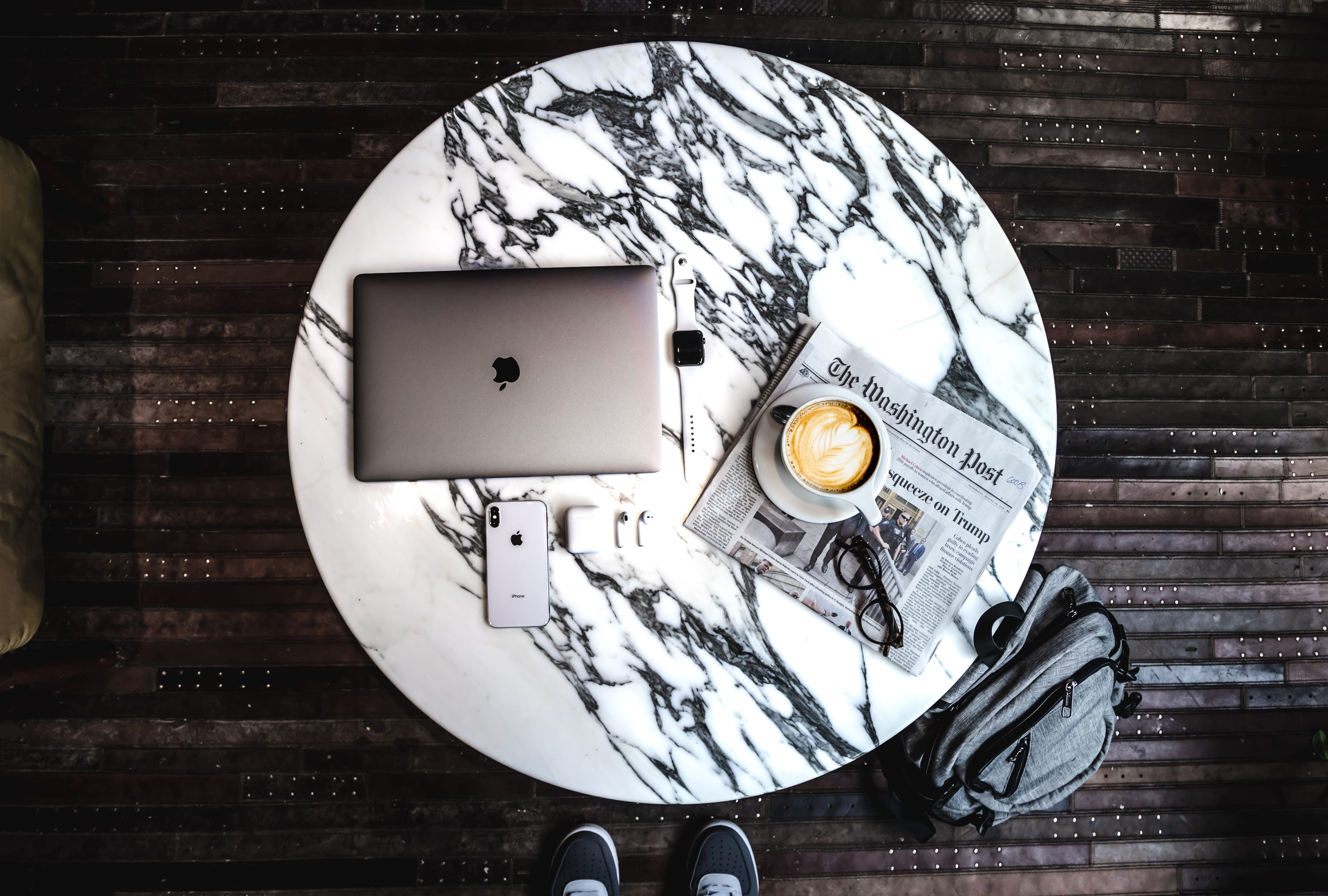 still life, united states, aesthetics, shape, technology, airpods, wood - material, white color, communication, coffee, directly above, headphones, indoors, HD Wallpaper