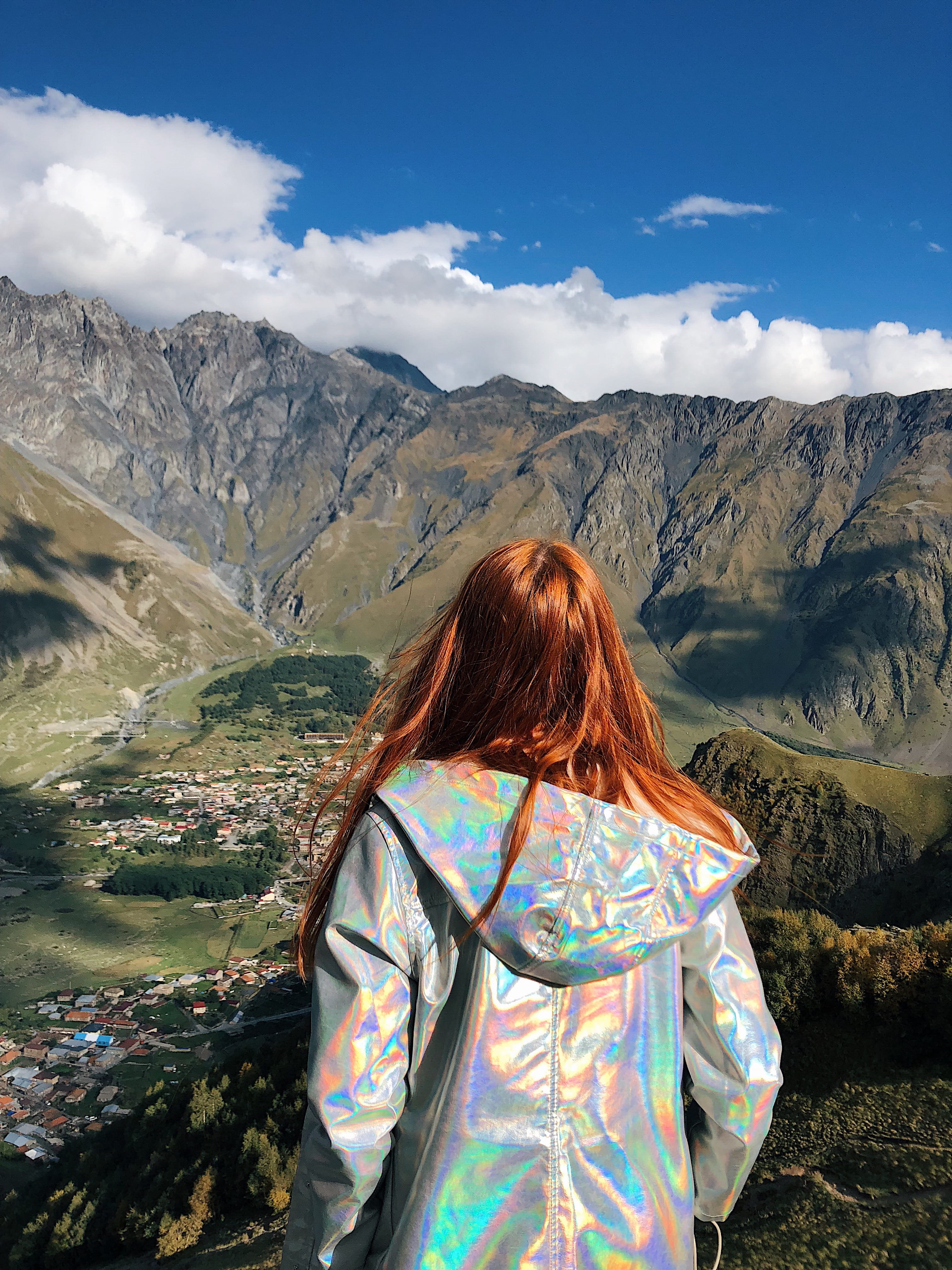 hair, one person, nature, leisure activity, mountain range, hairstyle, rear view, lifestyles, sunshine, 4K, tree, looking at view, scenics - nature, mountain, Phone HD Wallpaper