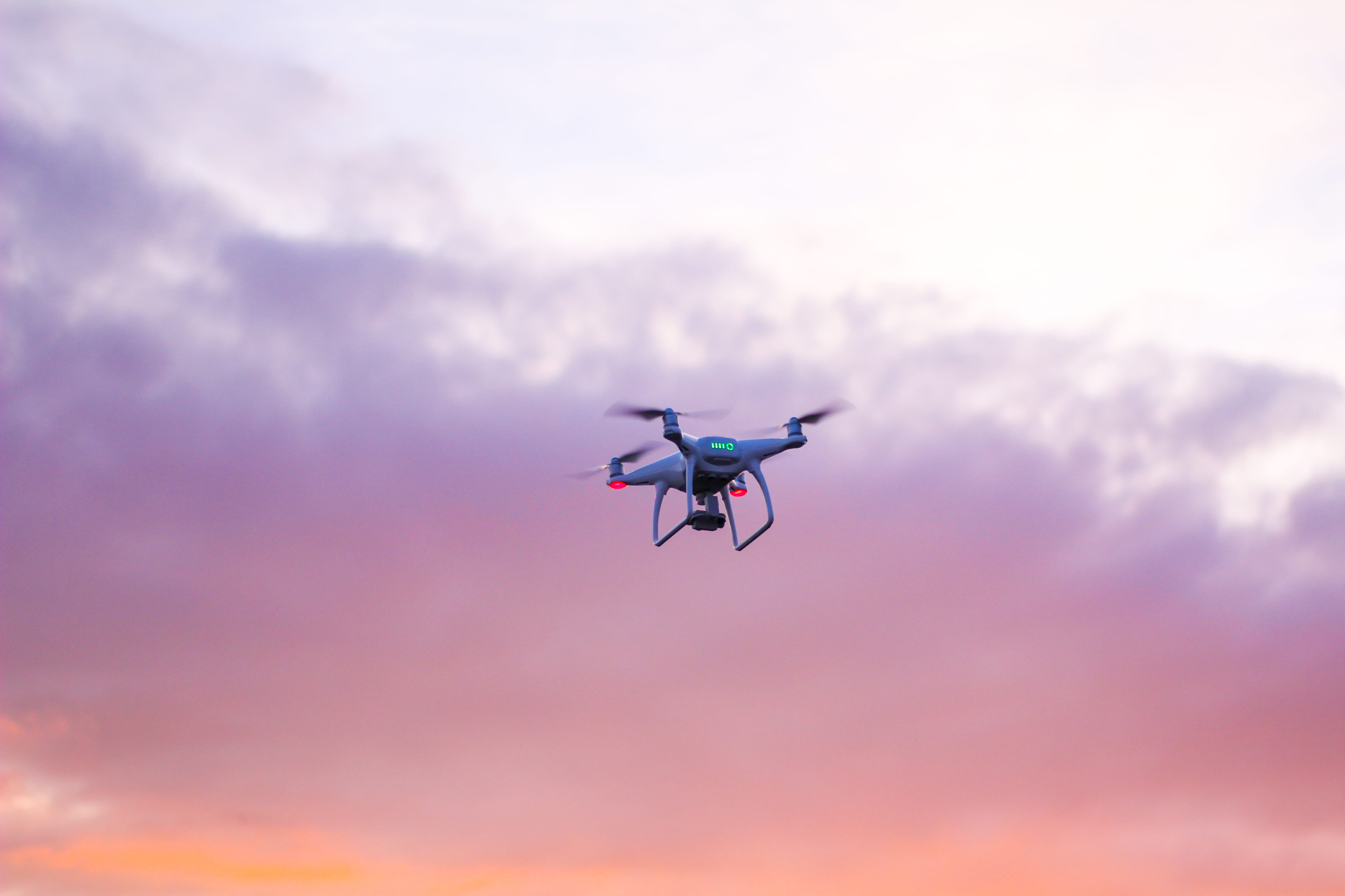 aerial, quadcopter, outdoors, propellers, silhouette, electronics, technology, aircraft, aviation, purple, modern, air vehicle, dusk, transportation, pink, HD Wallpaper